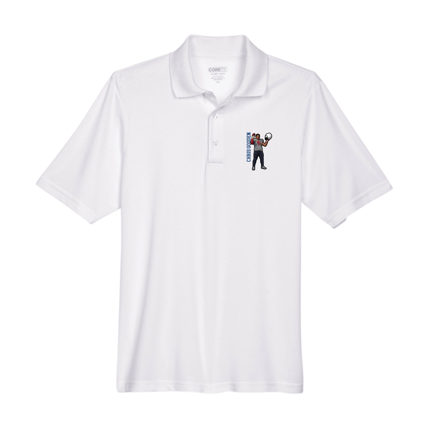 Performance Polo — Name Vertical in White