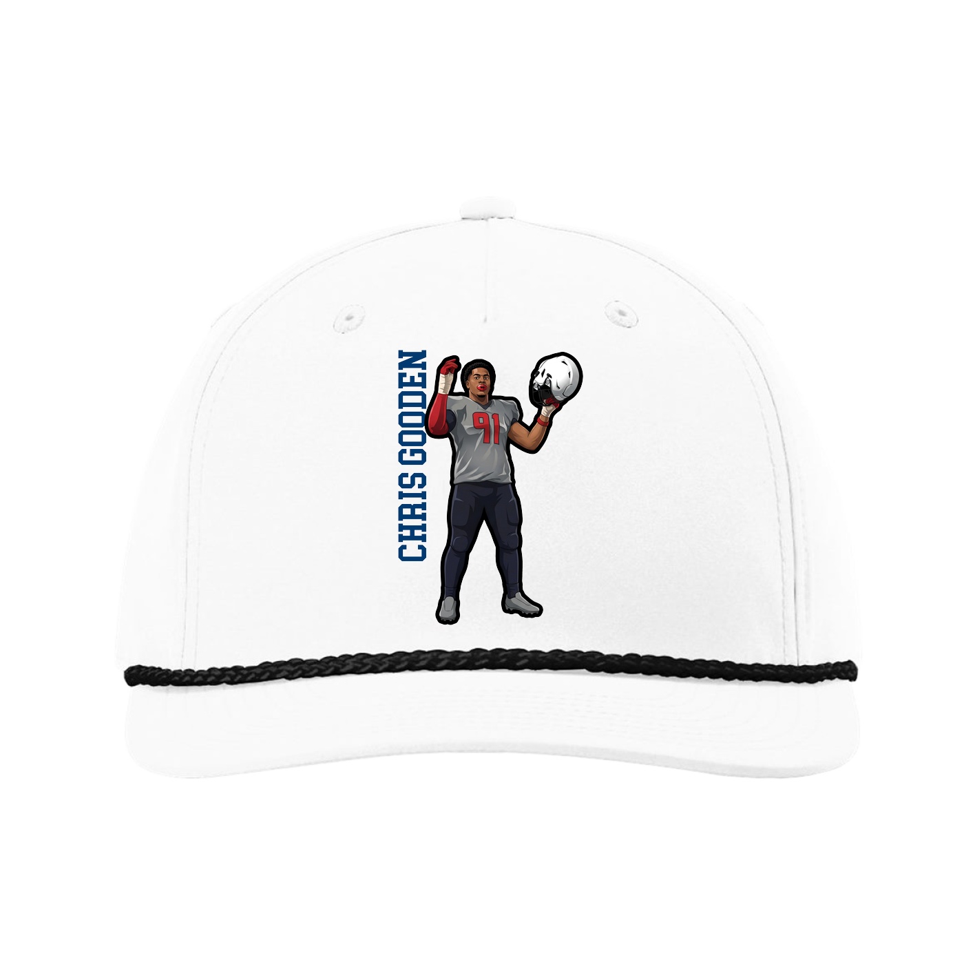 Five-Panel Classic Rope Cap — Name Vertical in White