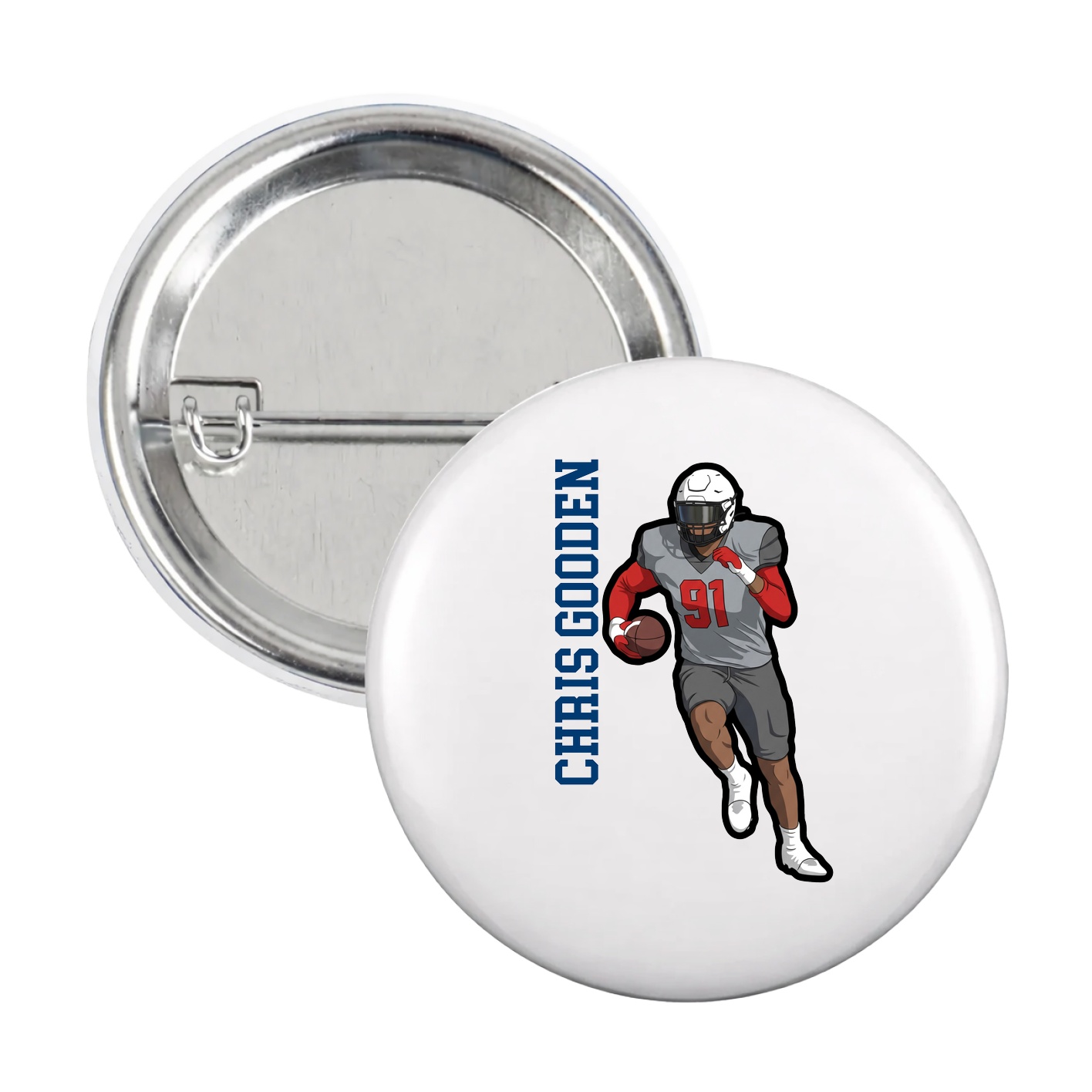 Game Day Button — Name Vertical in White