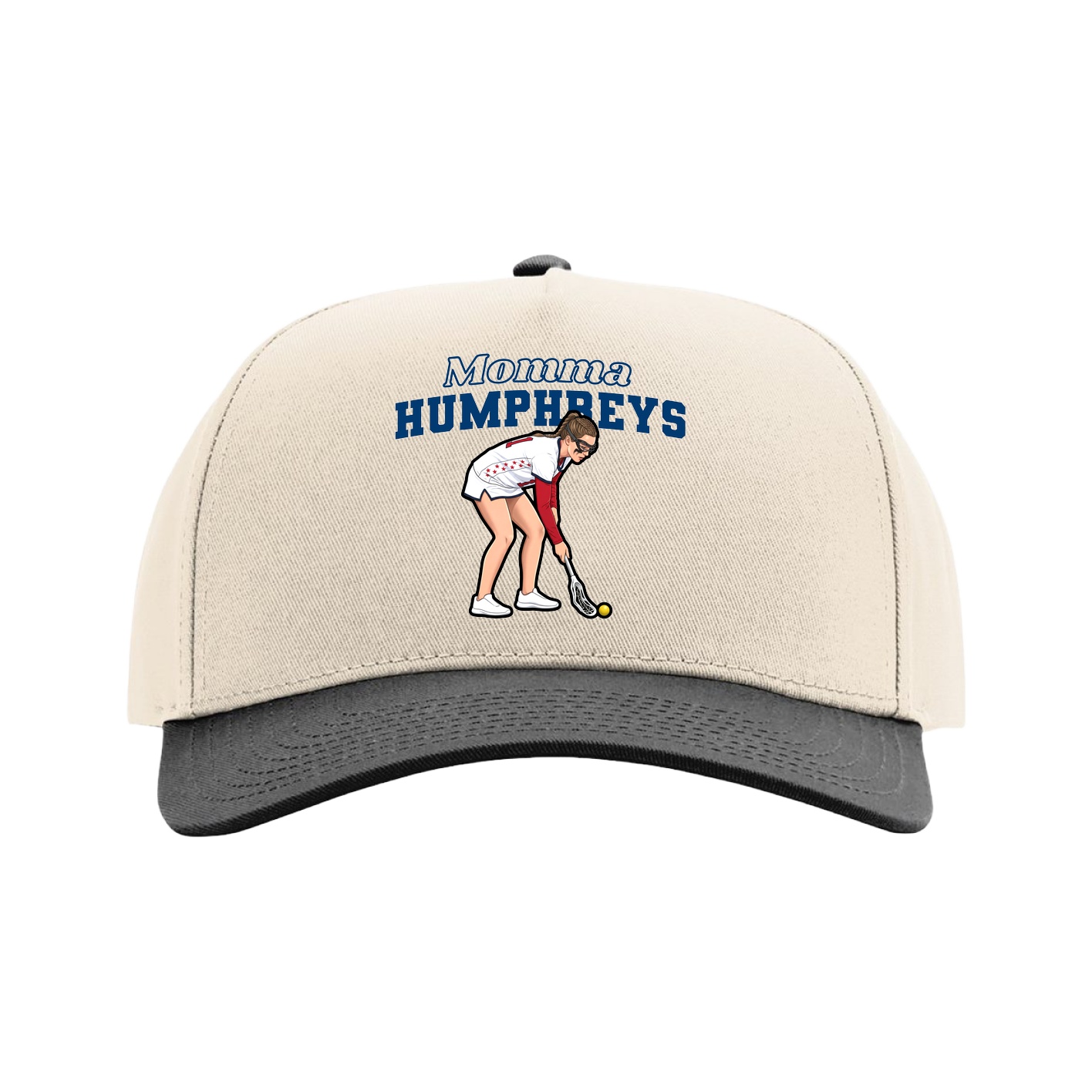Full Fabric Five-Panel Champ Cap — Mothers Day Block in Cream/Black