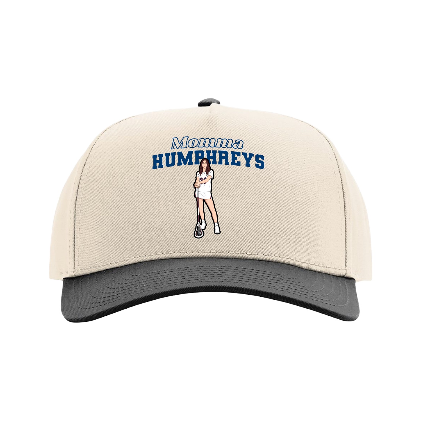 Full Fabric Five-Panel Champ Cap — Mothers Day Block in Cream/Black