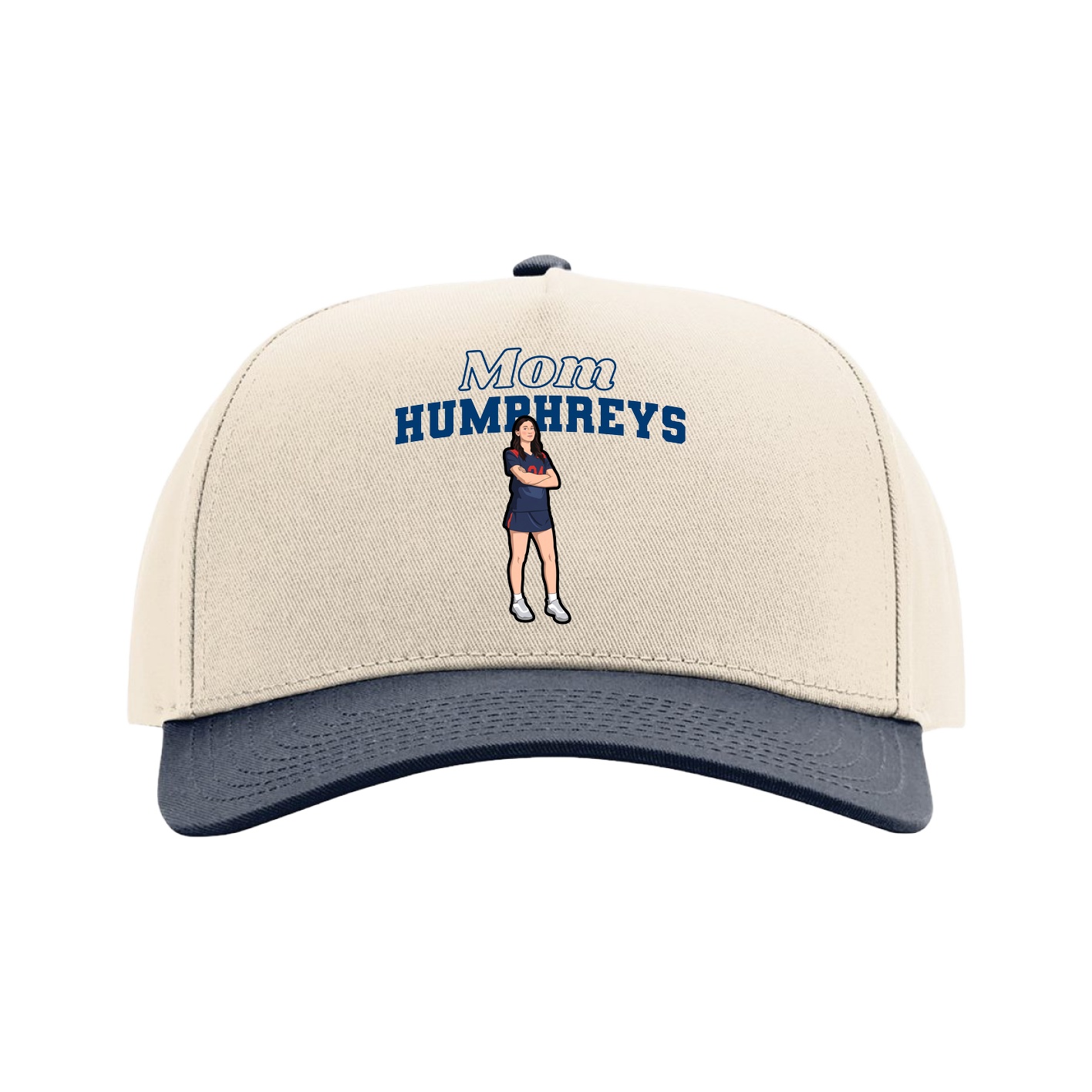 Full Fabric Five-Panel Champ Cap — Mothers Day Block in Cream/Navy