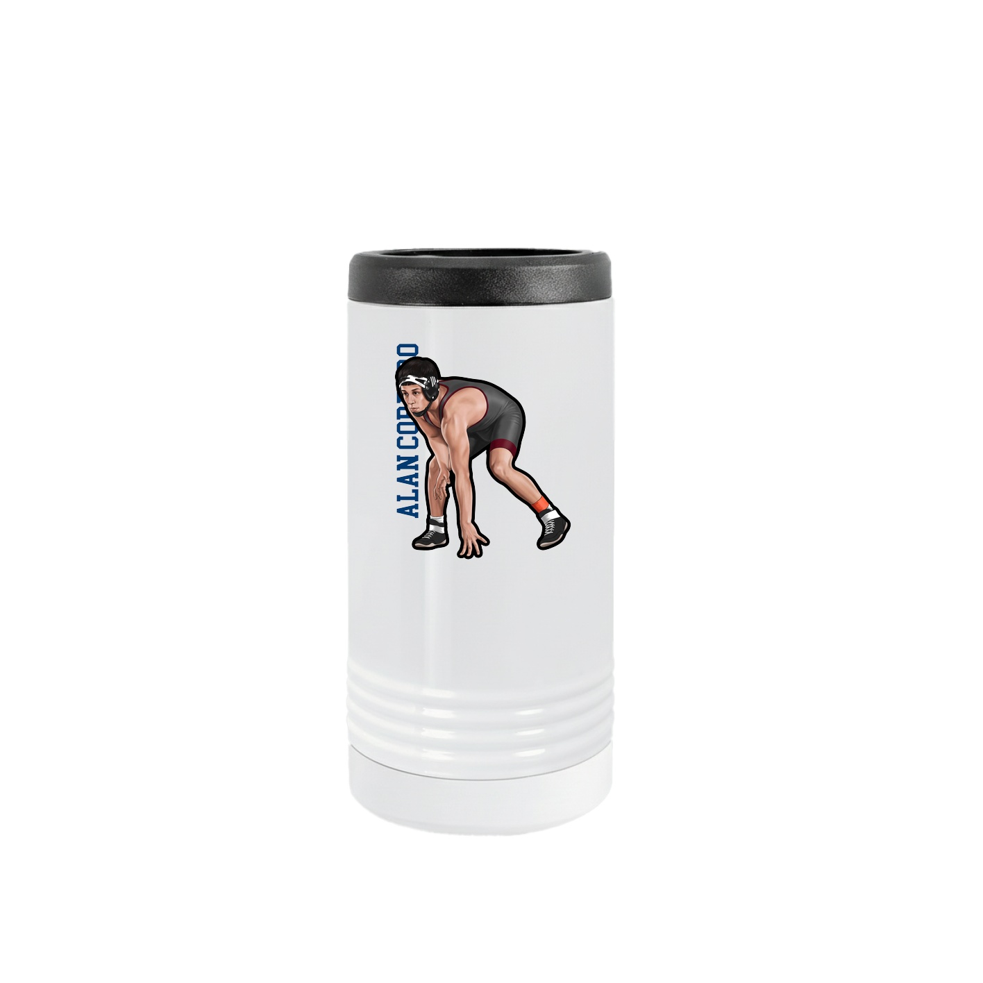 Slim Beverage Holder — Name Vertical in White