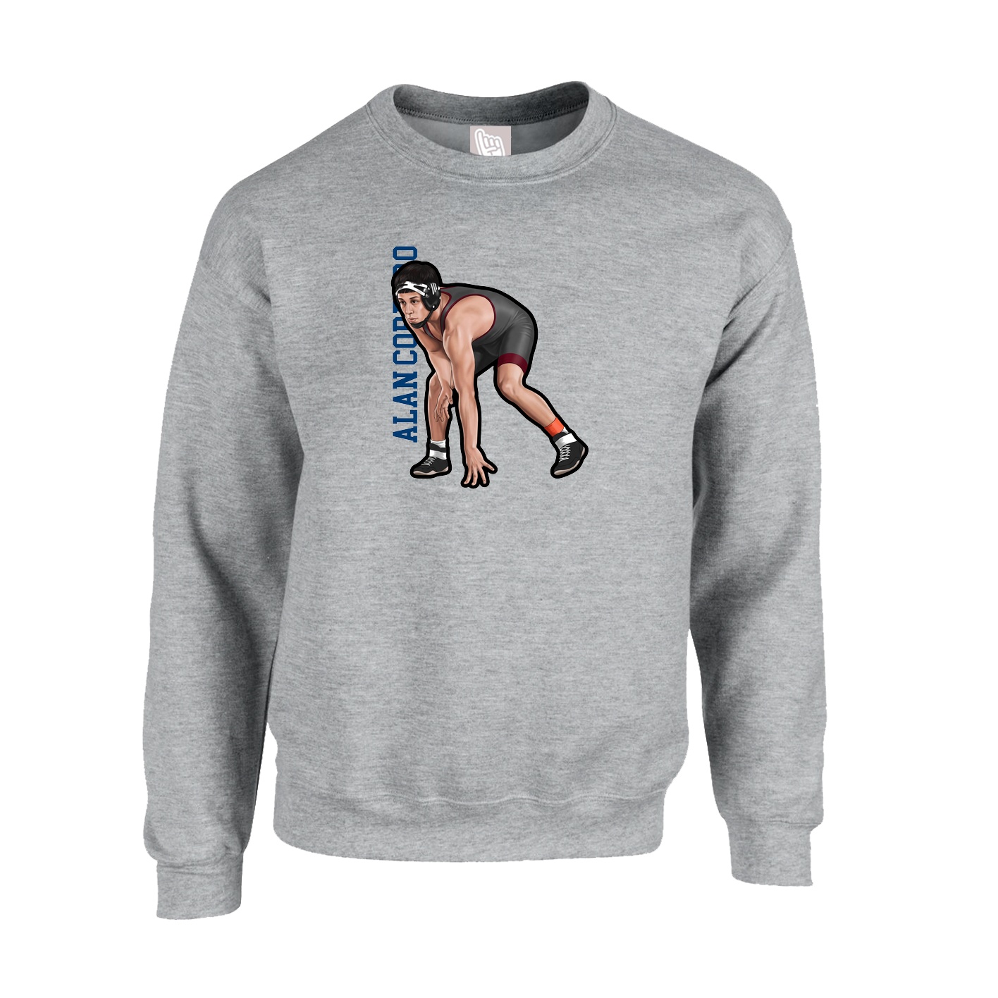 Fleece Crew — Name Vertical in Grey