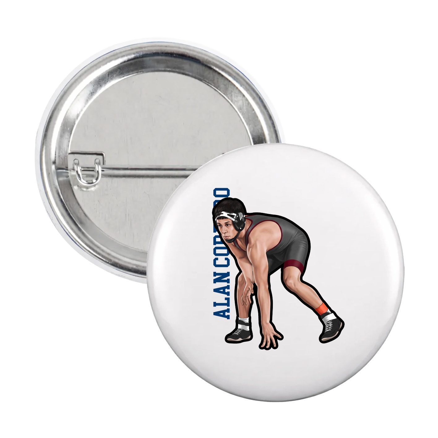 Game Day Button — Name Vertical in White
