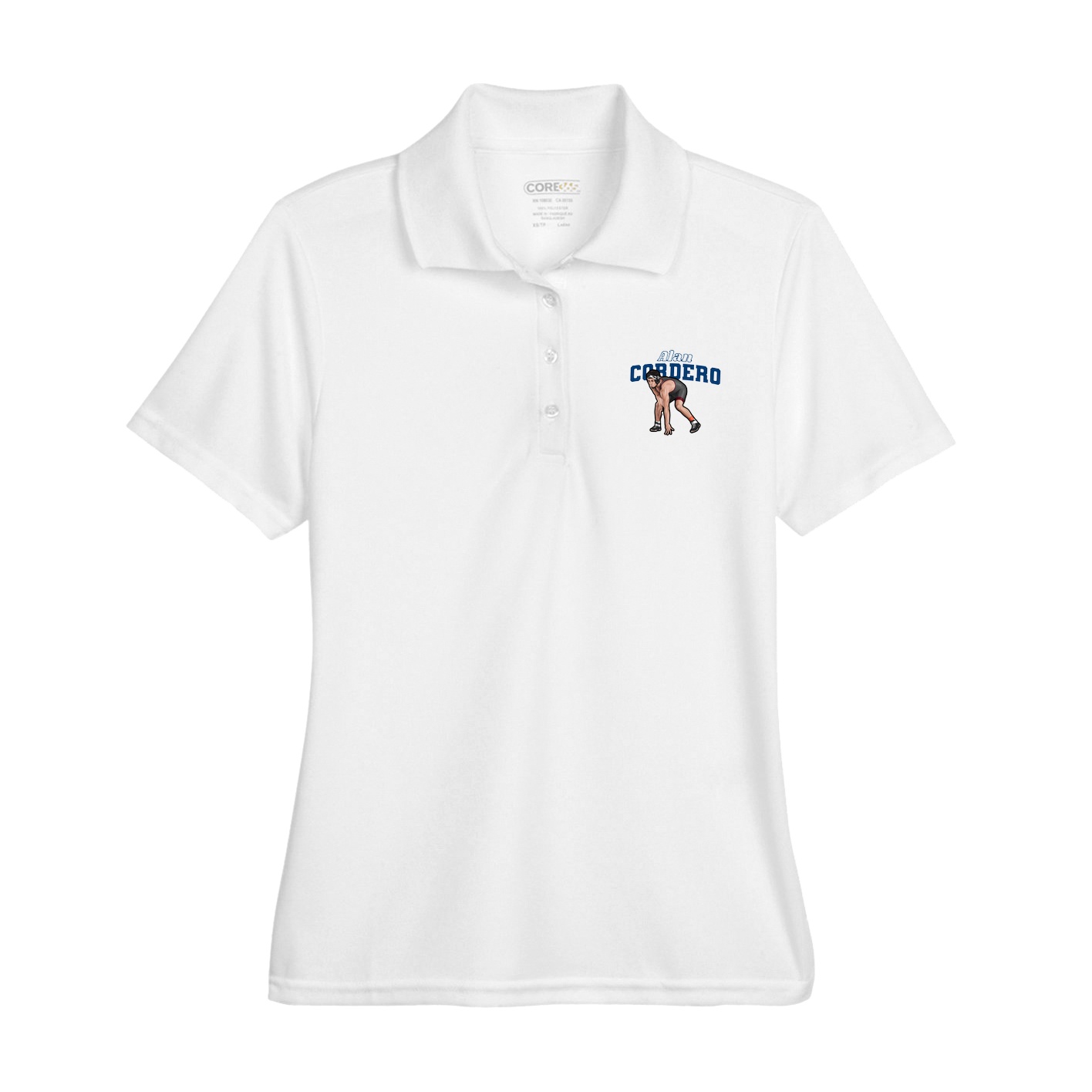 Womens Performance Polo — Name Arch in White
