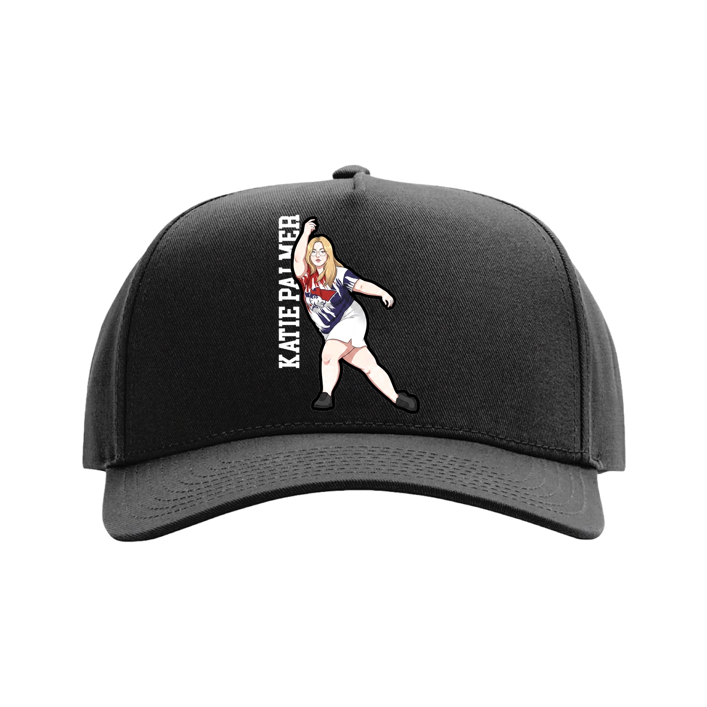 Full Fabric Five-Panel Champ Cap — Name Vertical in Black