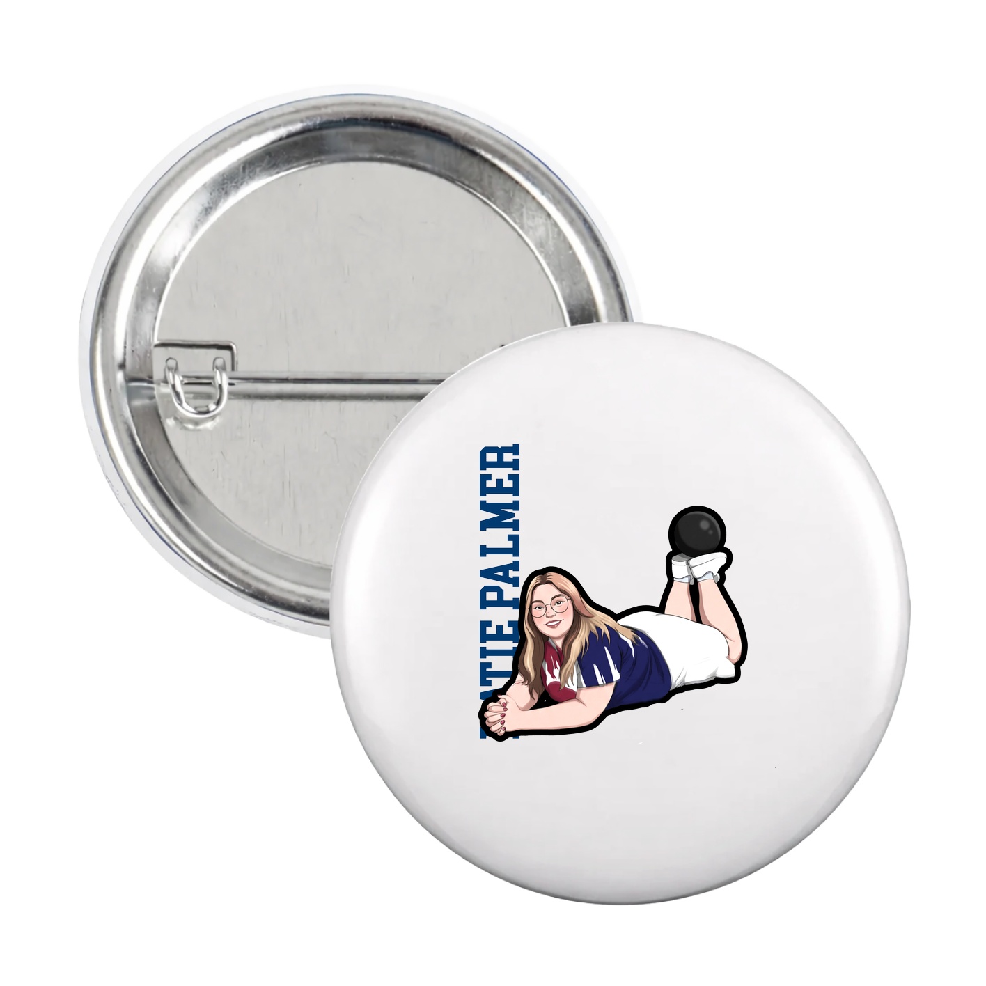 Game Day Button — Name Vertical in White