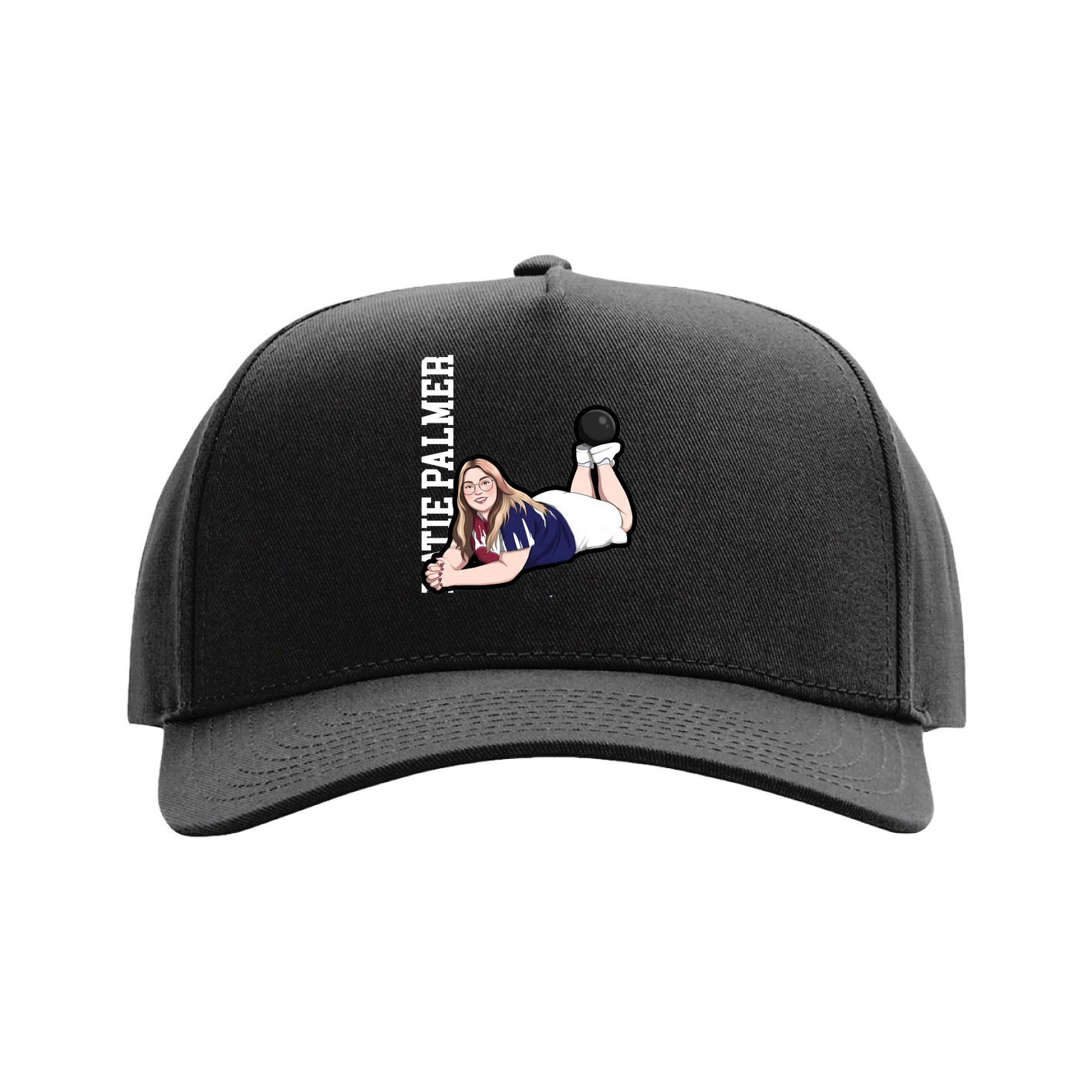 Full Fabric Five-Panel Champ Cap — Name Vertical in Black