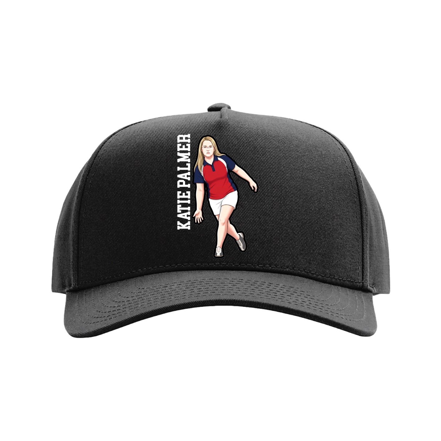 Full Fabric Five-Panel Champ Cap — Name Vertical in Black