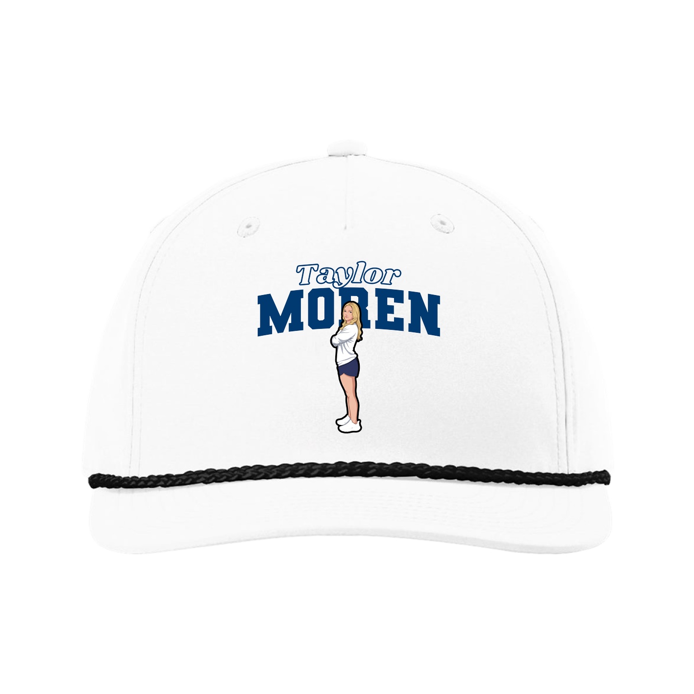 Five-Panel Classic Rope Cap — Name Arch in White