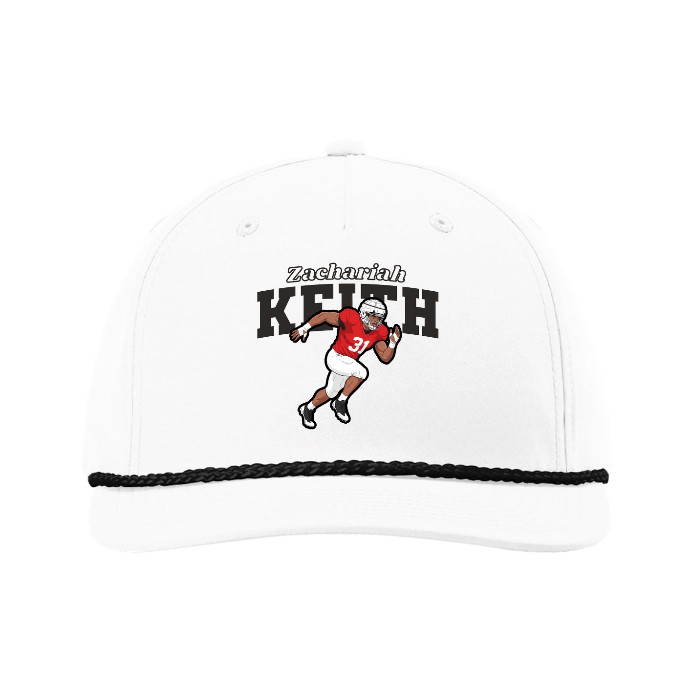 Five-Panel Classic Rope Cap — Name Arch in White