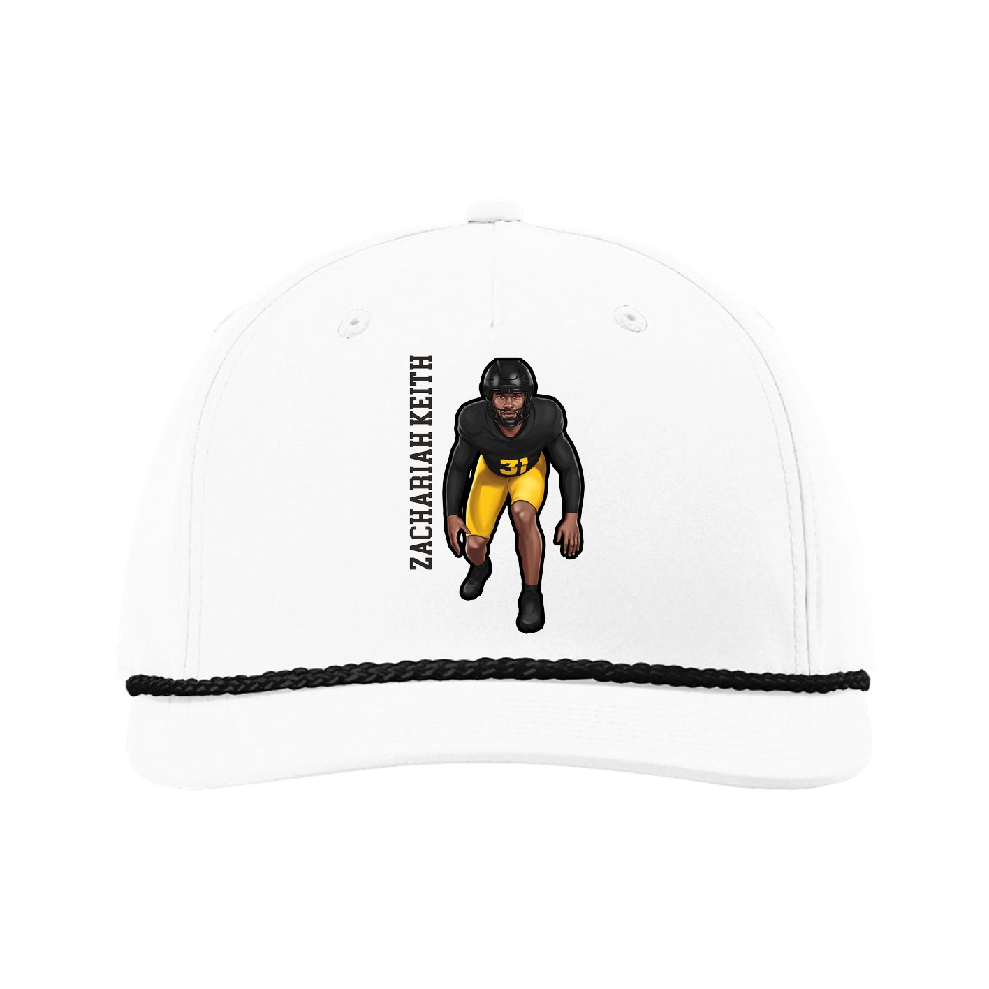 Five-Panel Classic Rope Cap — Name Vertical in White