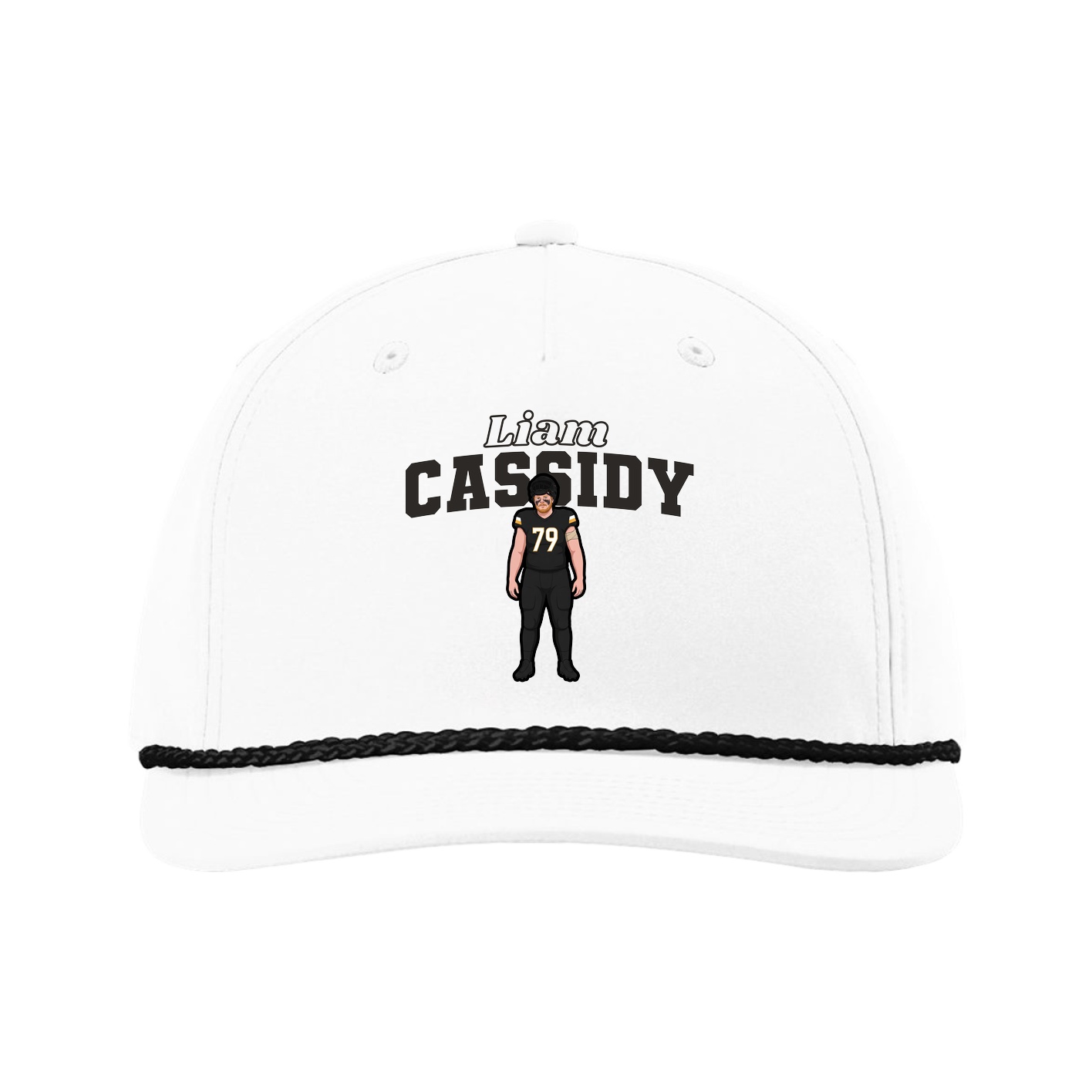 Five-Panel Classic Rope Cap — Name Arch in White