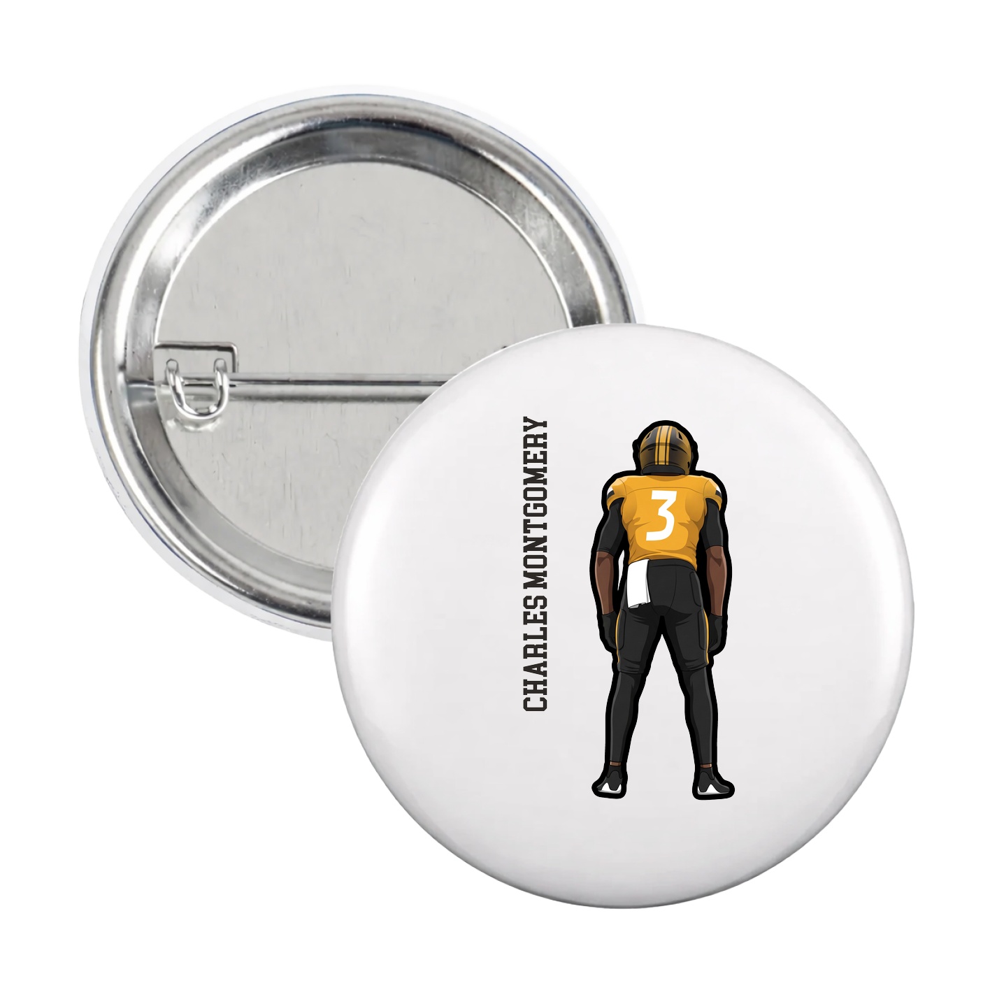 Game Day Button — Name Vertical in White
