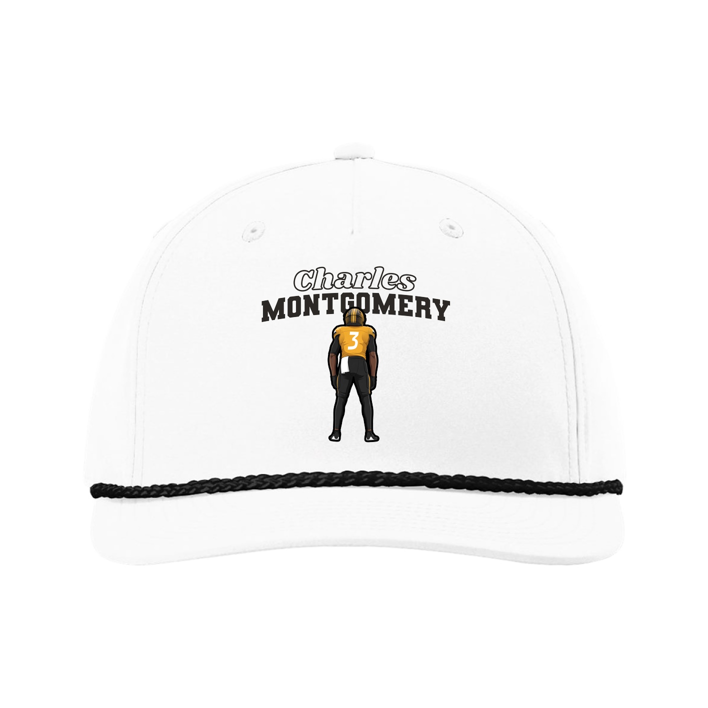Five-Panel Classic Rope Cap — Name Arch in White