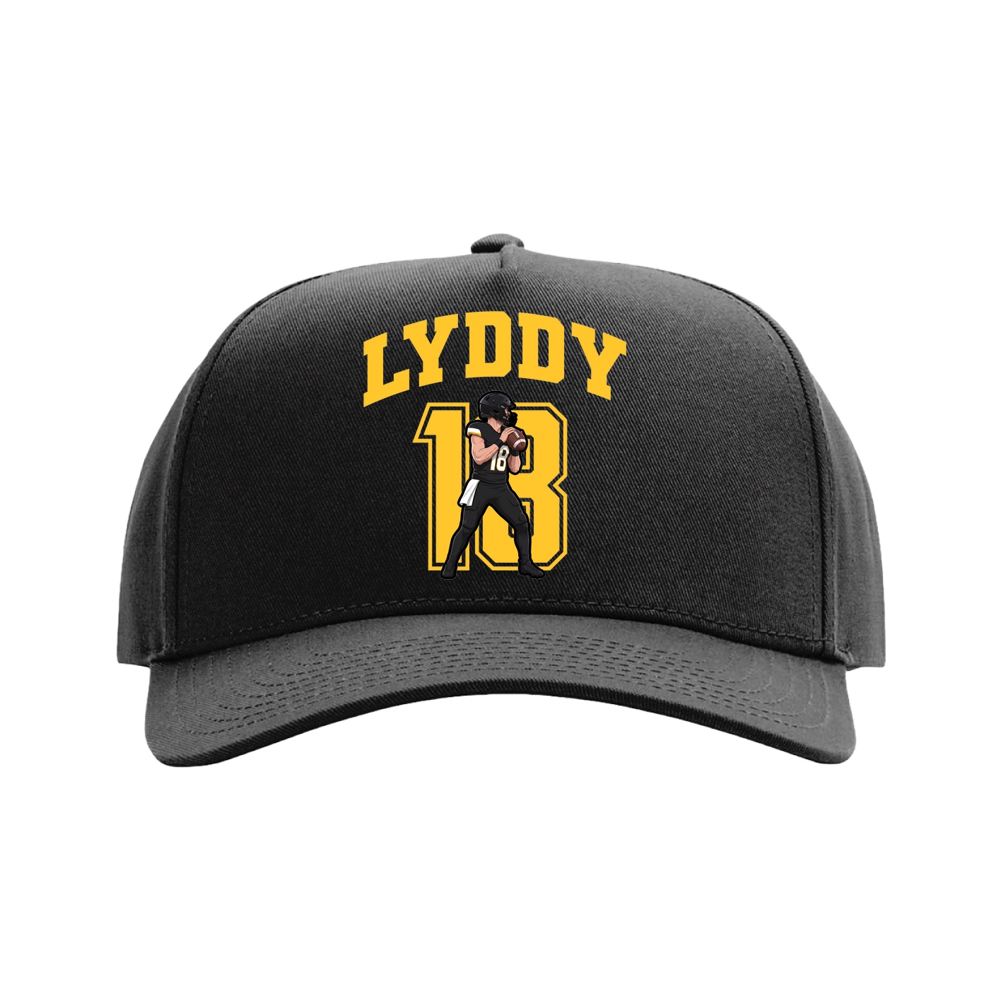 Full Fabric Five-Panel Champ Cap — Number in Black