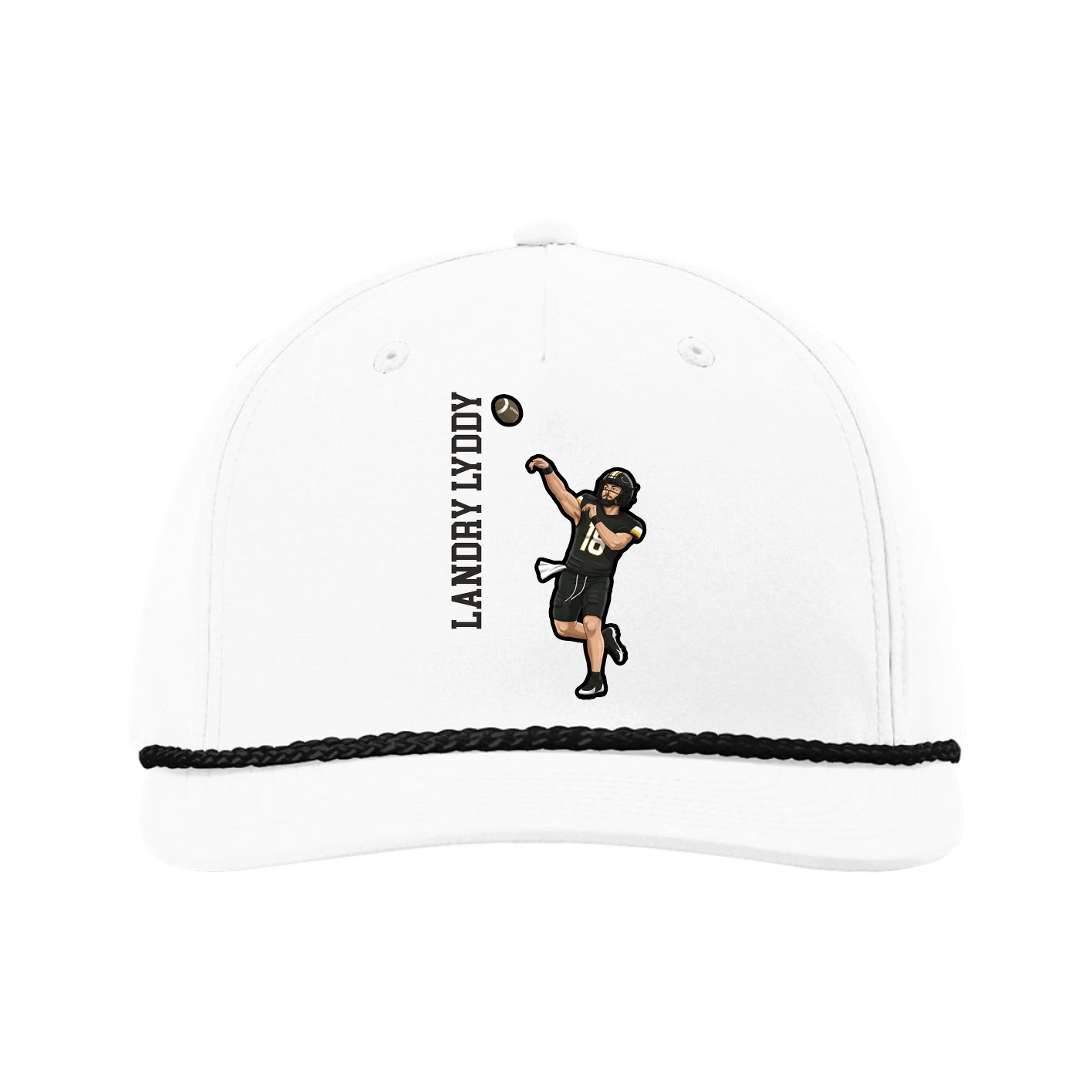 Five-Panel Classic Rope Cap — Name Vertical in White
