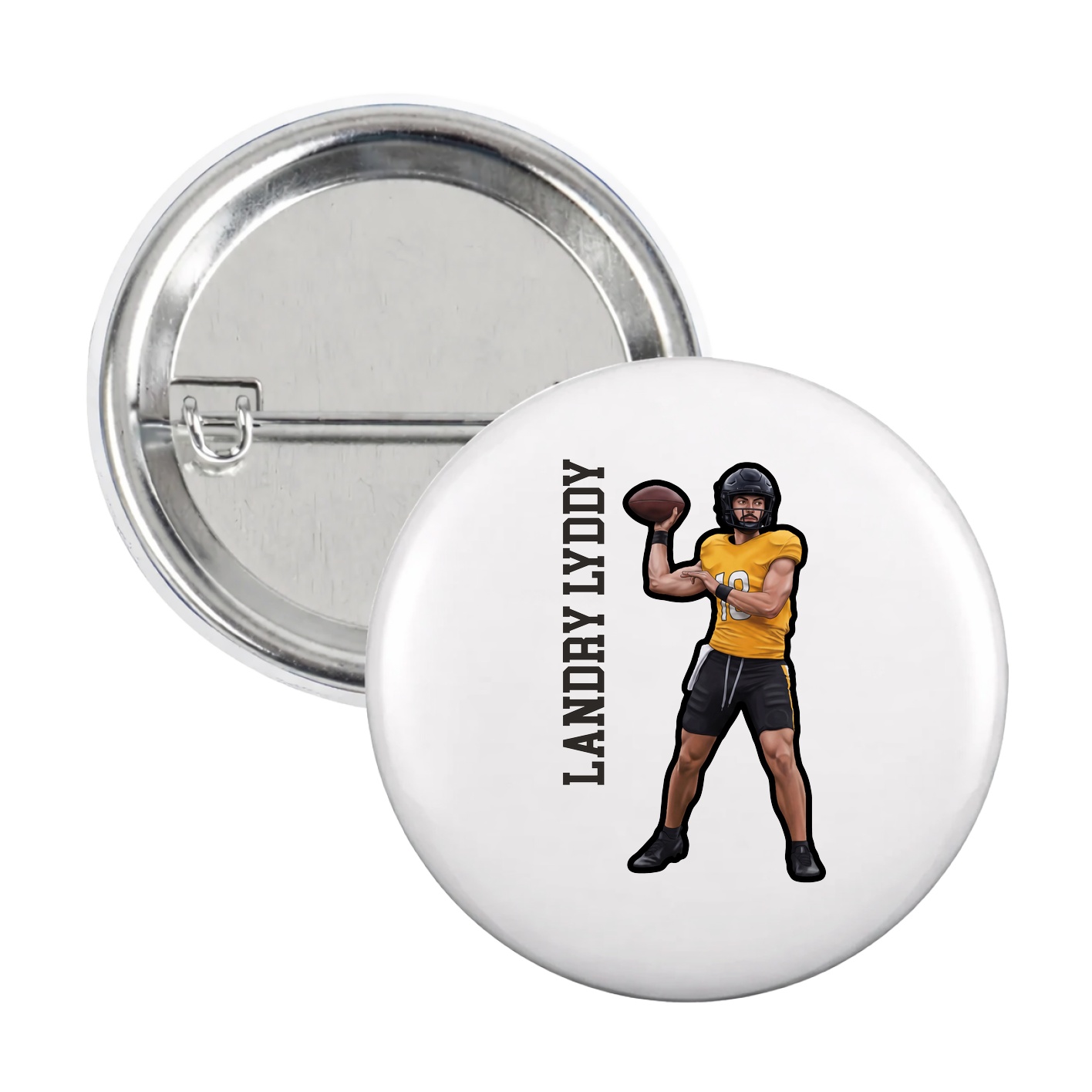 Game Day Button — Name Vertical in White