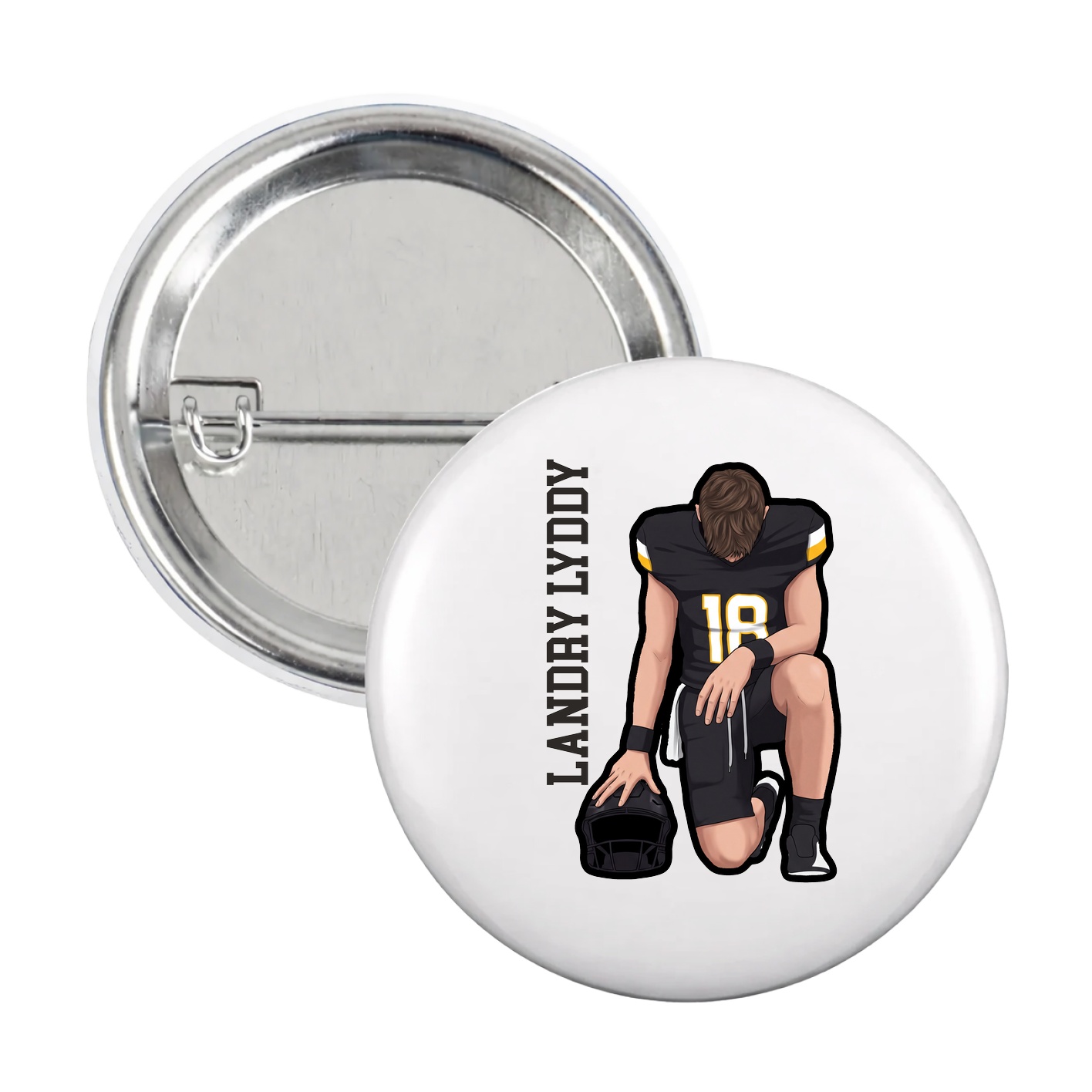 Game Day Button — Name Vertical in White