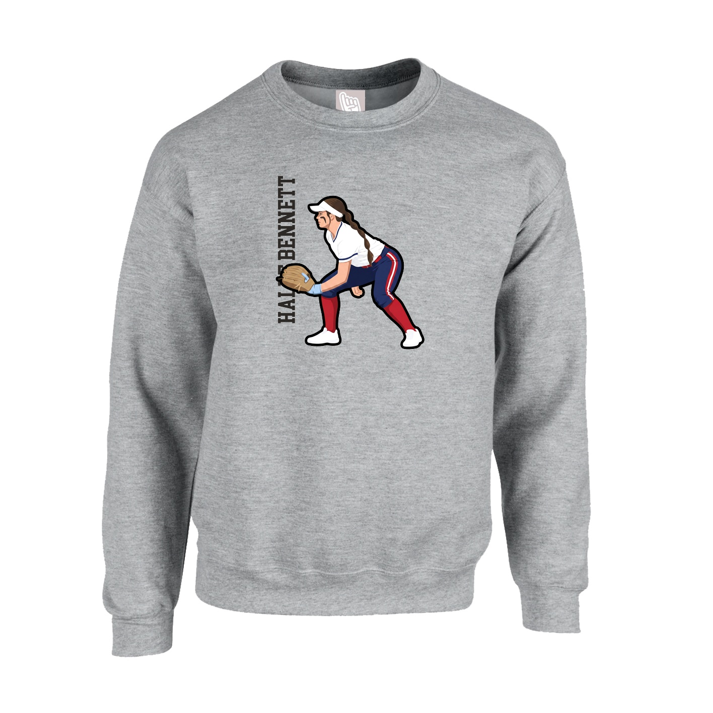 Fleece Crew — Name Vertical in Grey