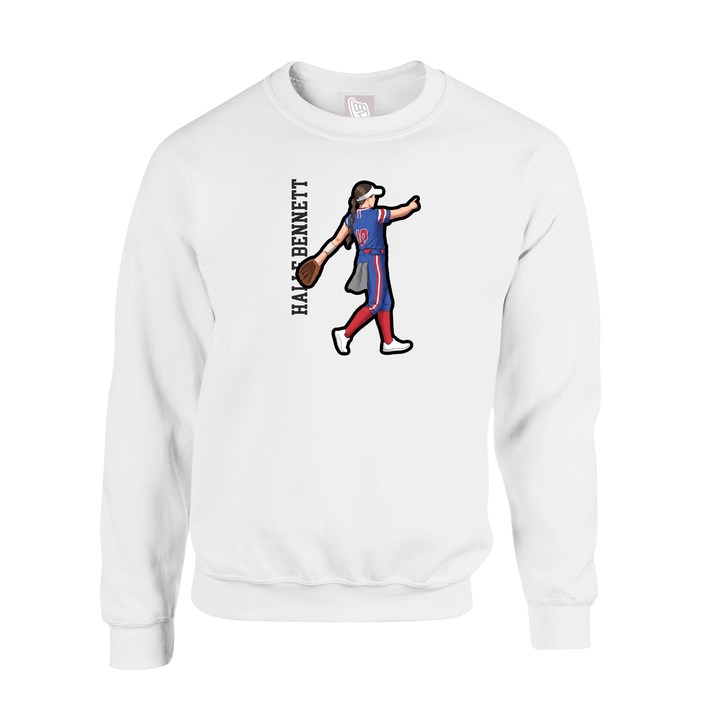Fleece Crew — Name Vertical in White