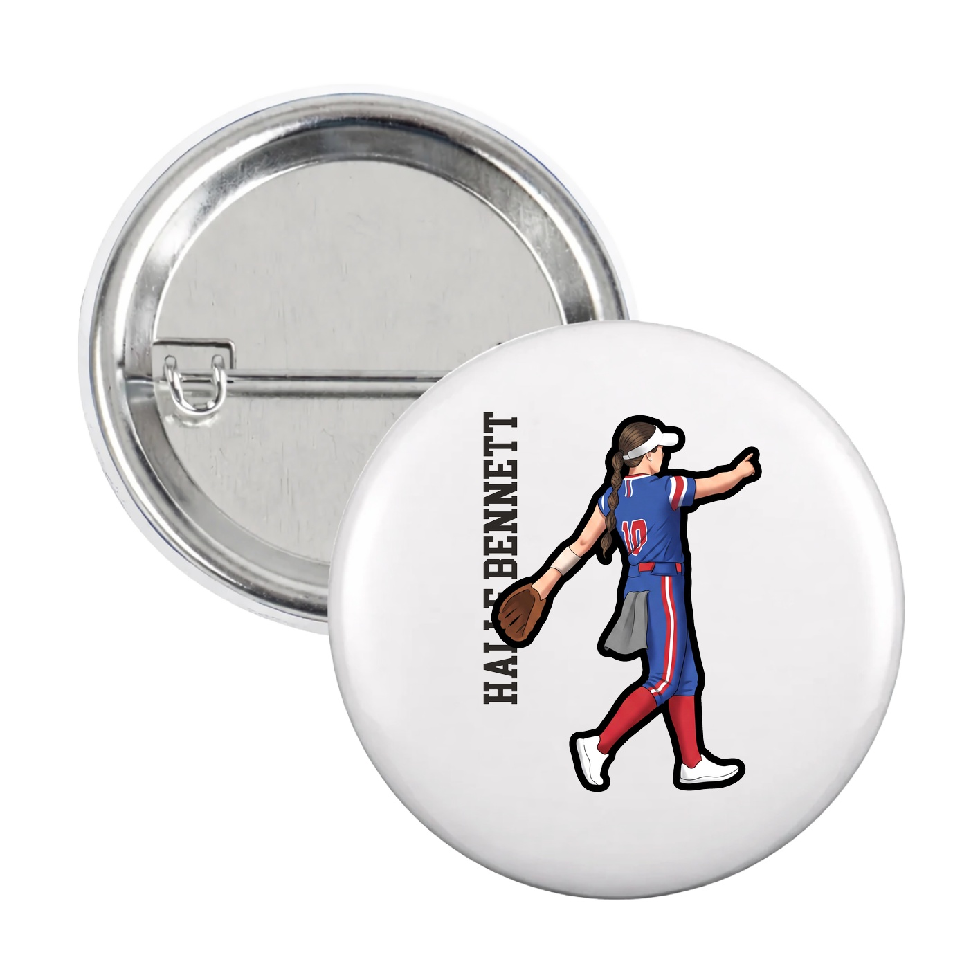 Game Day Button — Name Vertical in White