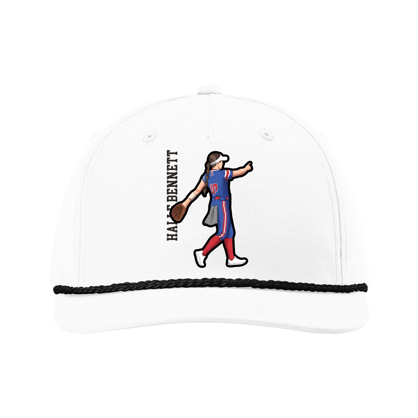 Five-Panel Classic Rope Cap — Name Vertical in White