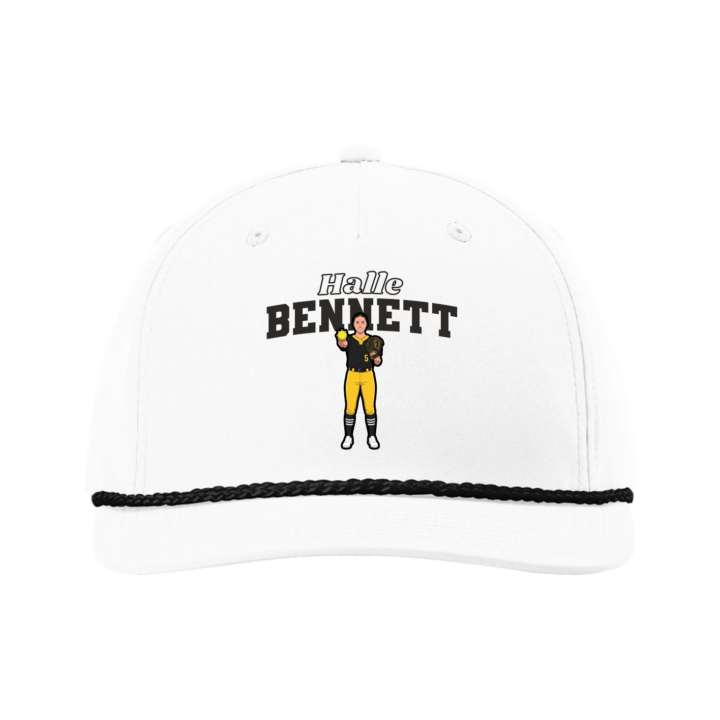 Five-Panel Classic Rope Cap — Name Arch in White