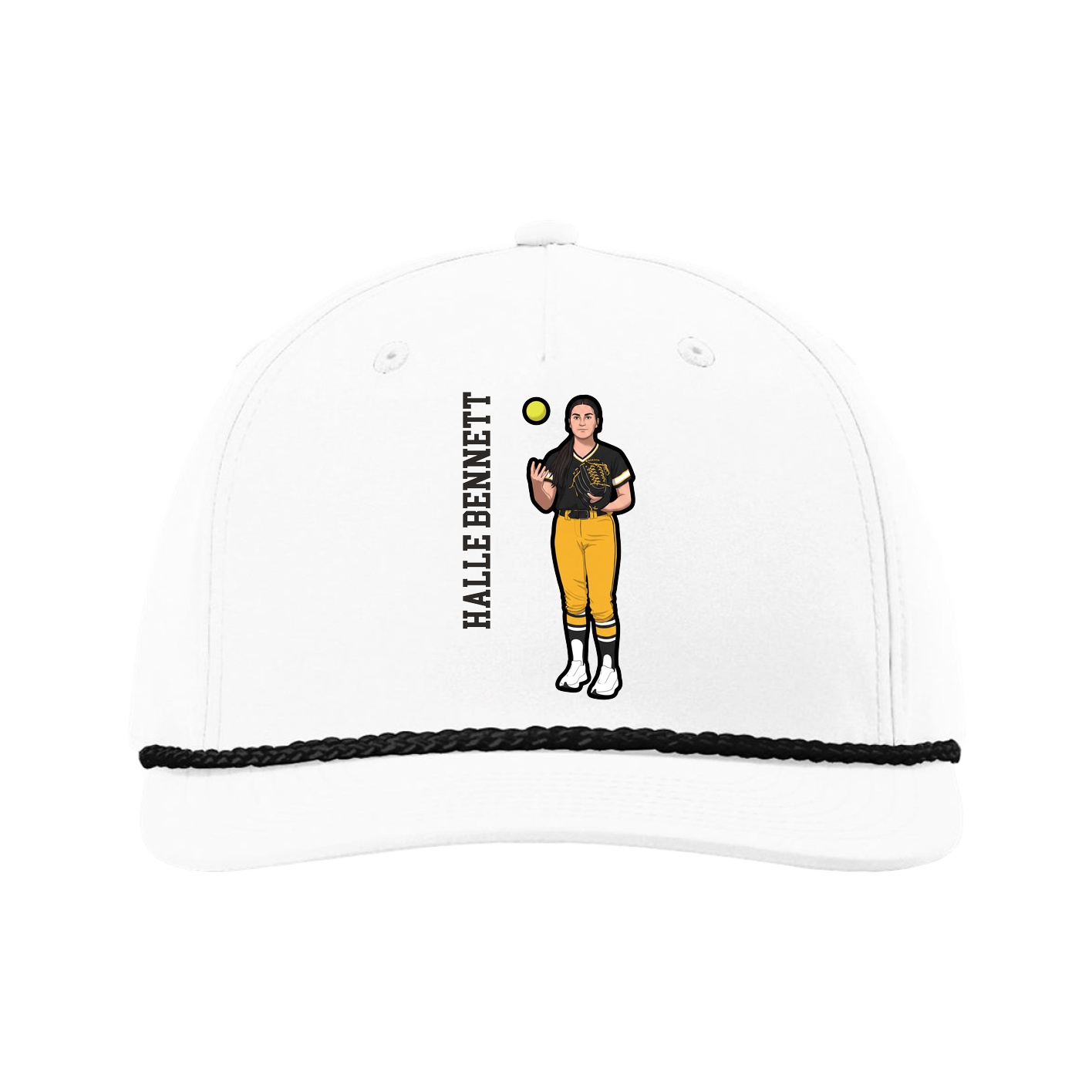 Five-Panel Classic Rope Cap — Name Vertical in White