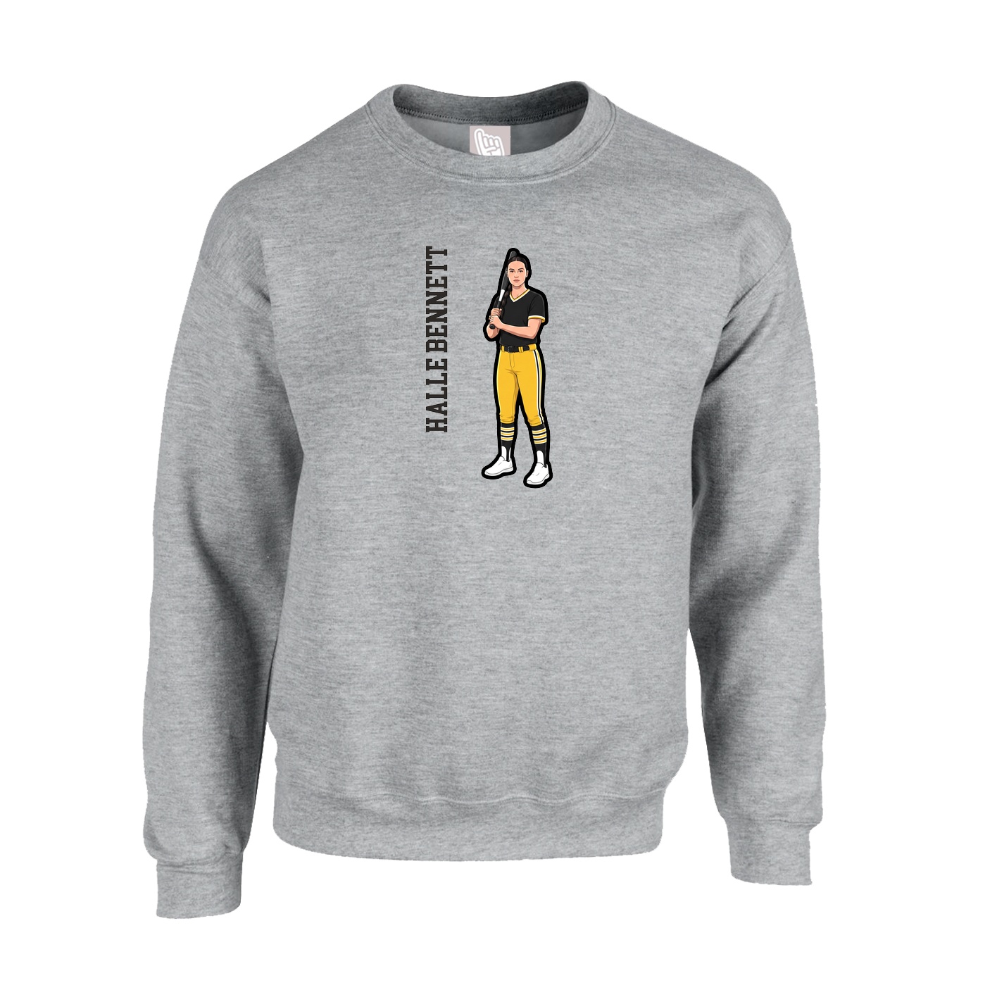 Fleece Crew — Name Vertical in Grey