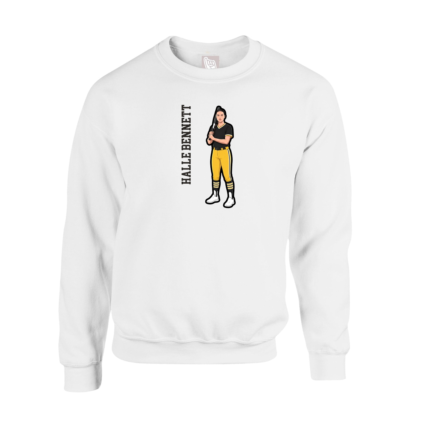 Fleece Crew — Name Vertical in White