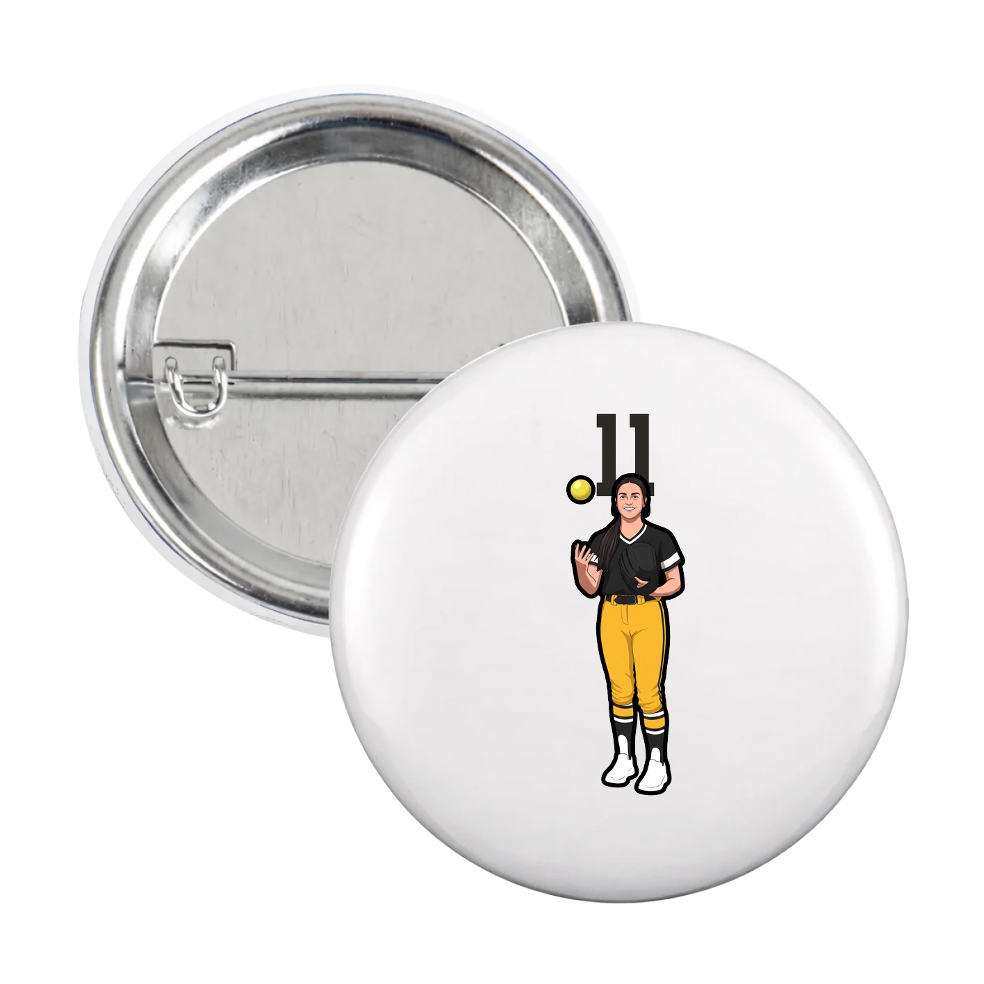 Game Day Button — Number Top in White