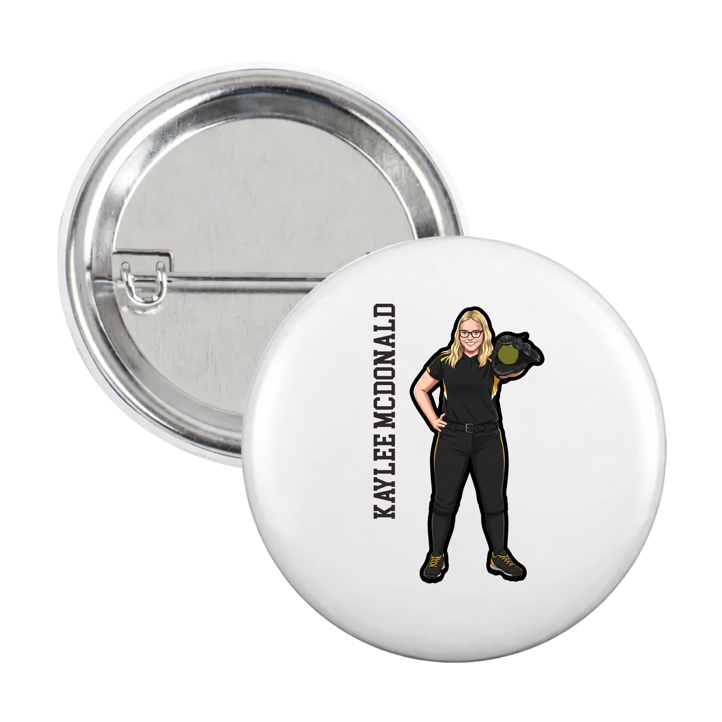 Game Day Button — Name Vertical in White