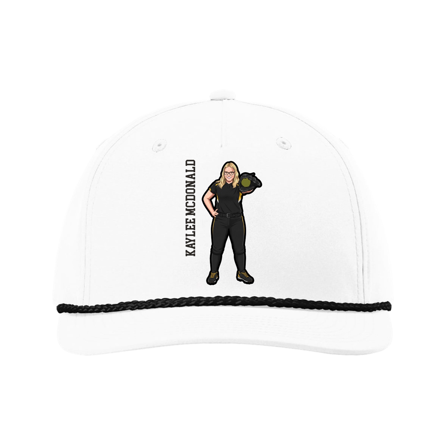Five-Panel Classic Rope Cap — Name Vertical in White