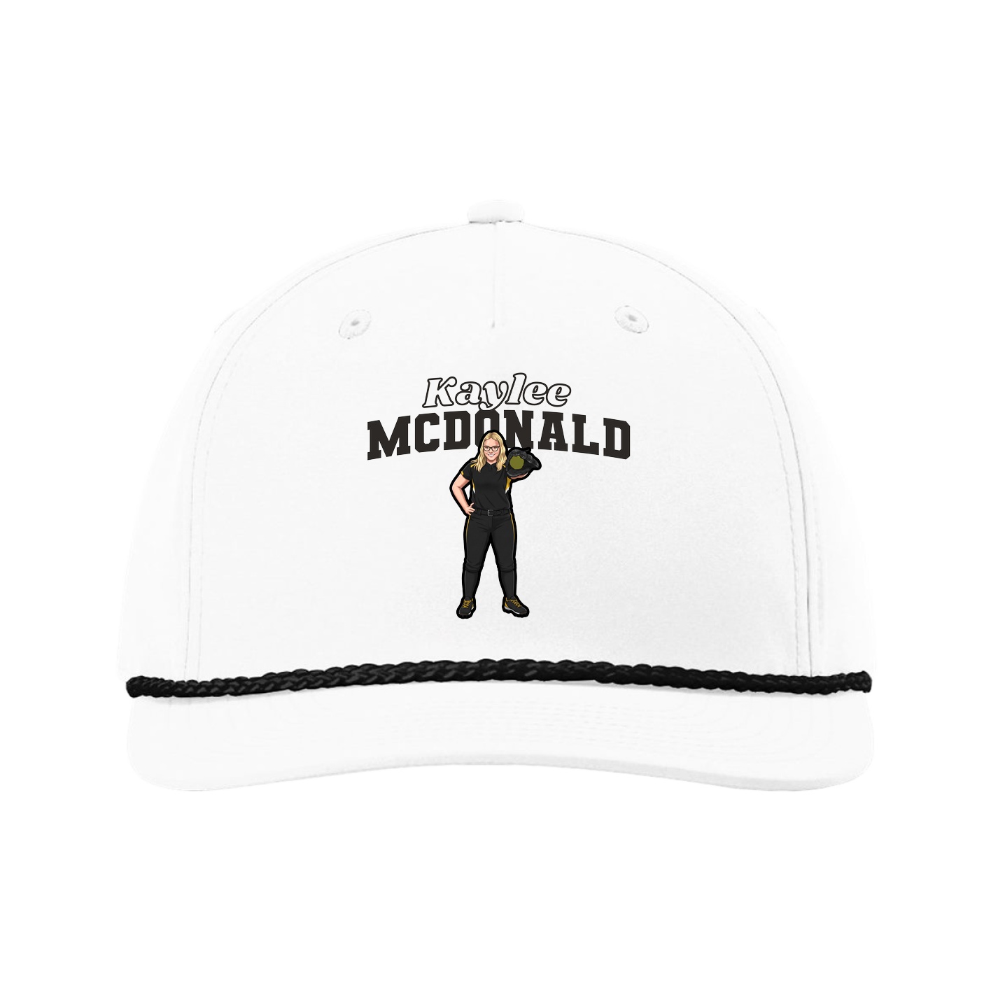 Five-Panel Classic Rope Cap — Name Arch in White