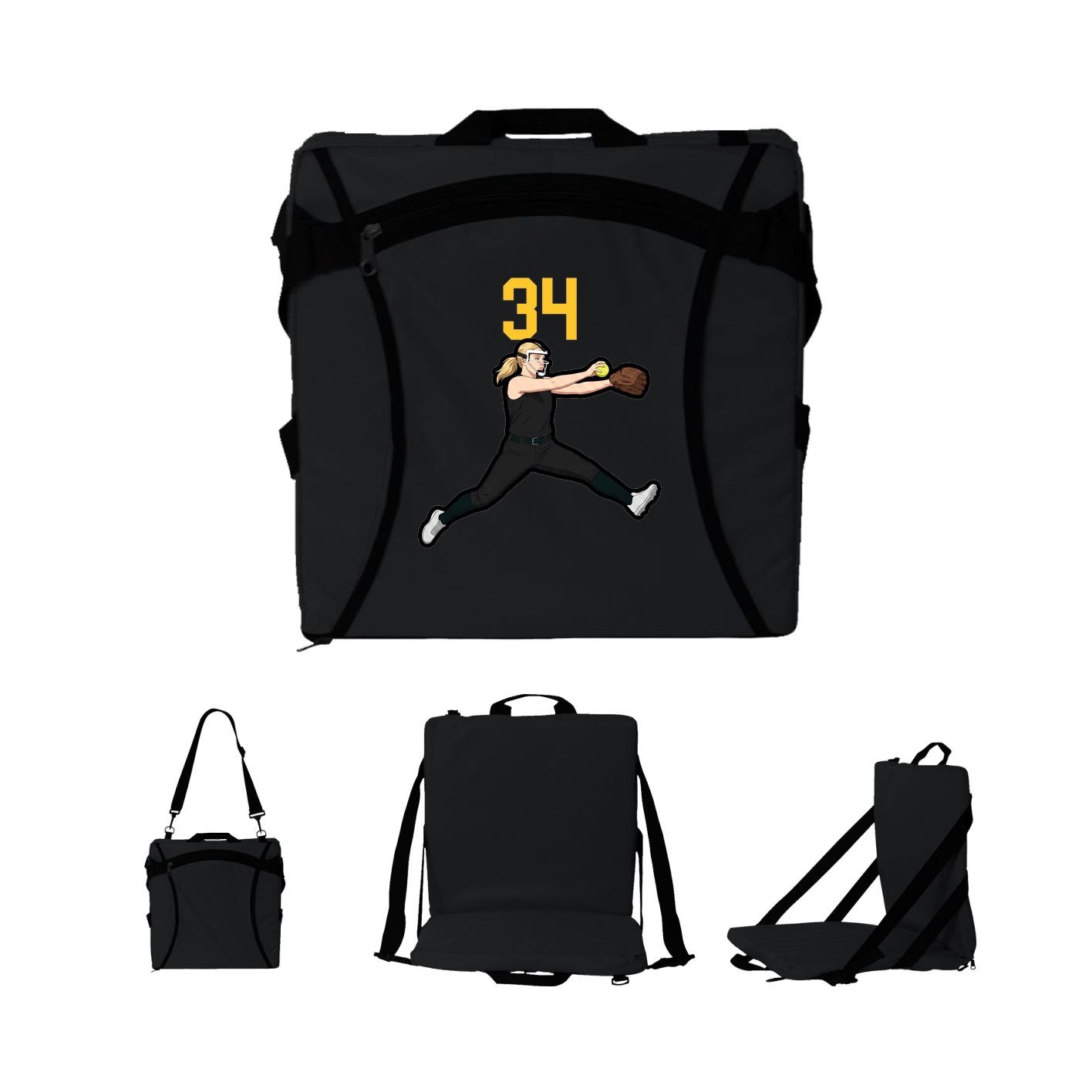 Folding Stadium Seat — Number Top in Black