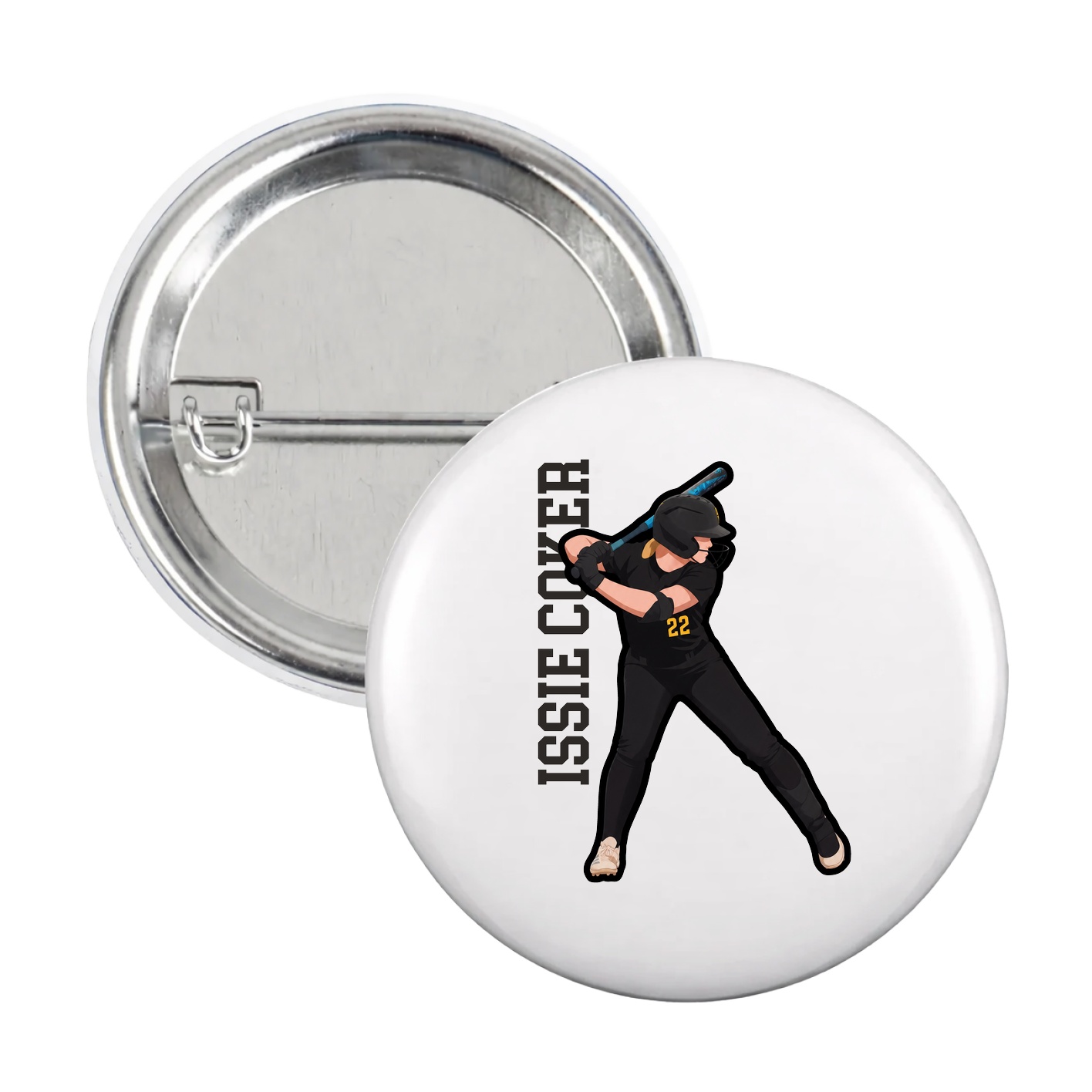 Game Day Button — Name Vertical in White