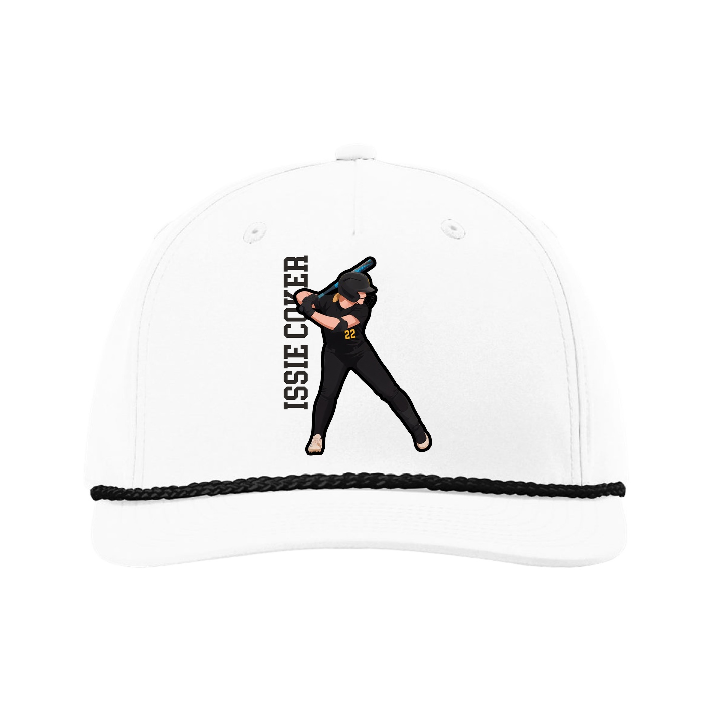 Five-Panel Classic Rope Cap — Name Vertical in White