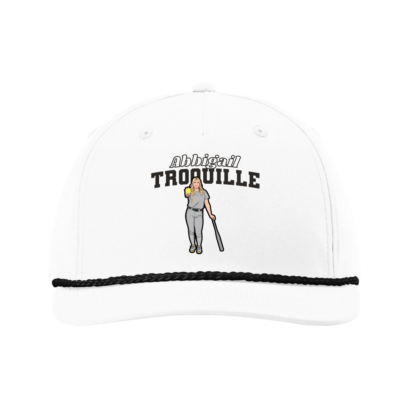 Five-Panel Classic Rope Cap — Name Arch in White