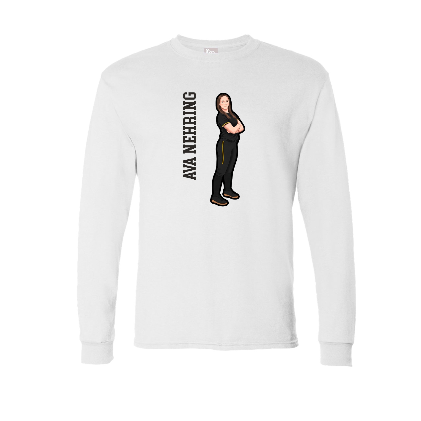 Long Sleeve Tee — Name Vertical in White