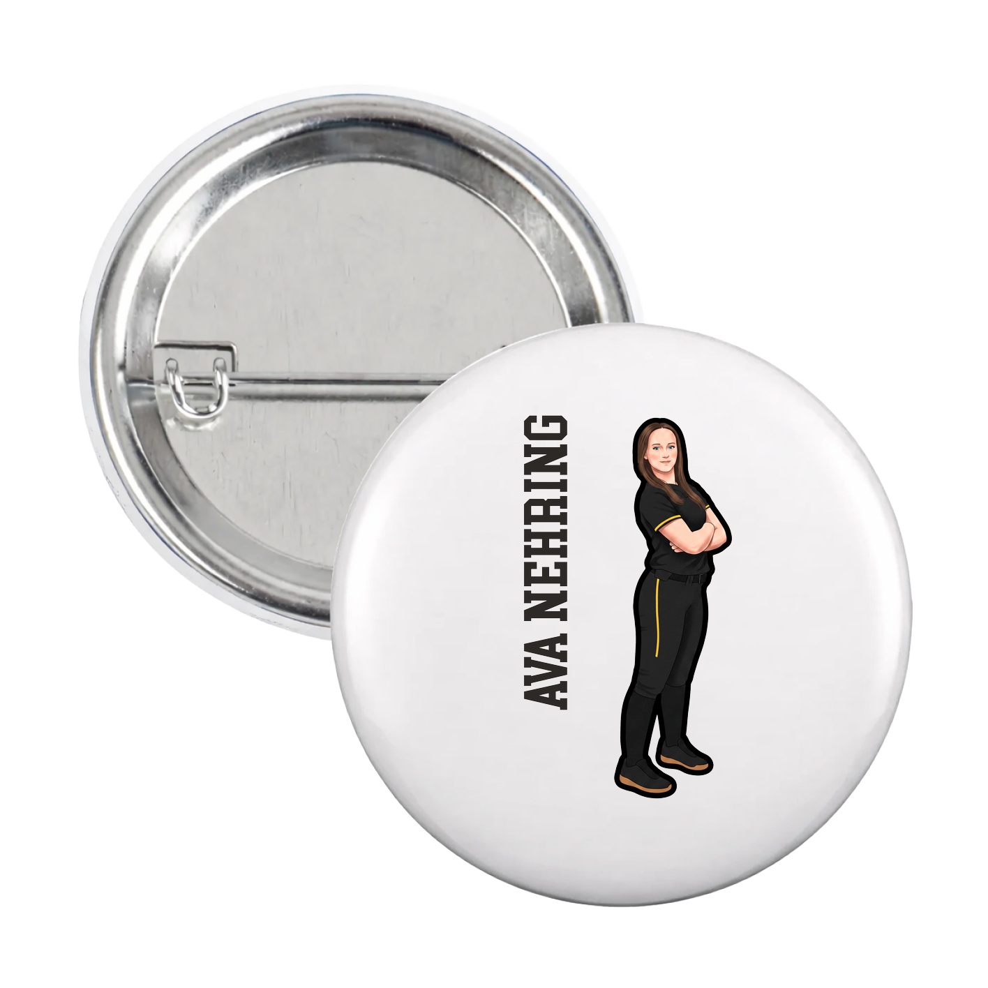 Game Day Button — Name Vertical in White