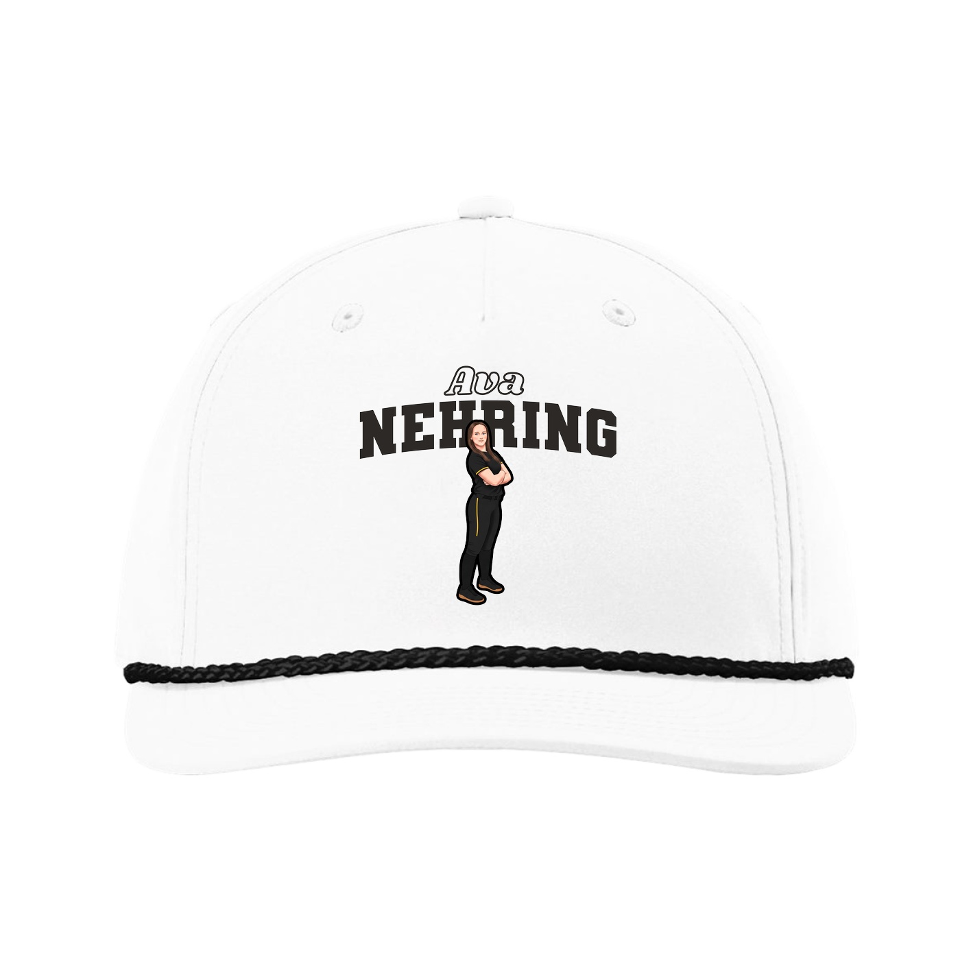 Five-Panel Classic Rope Cap — Name Arch in White