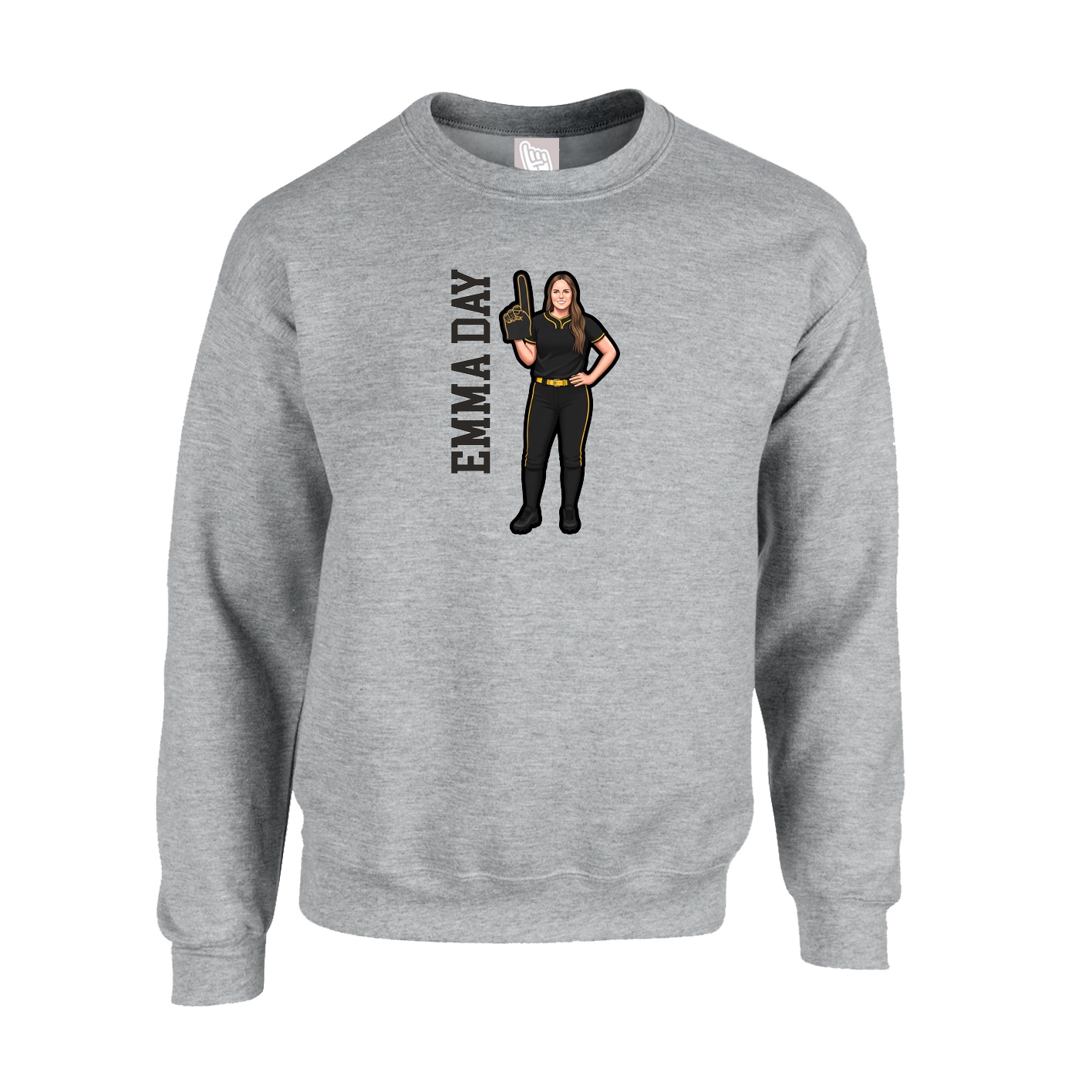 Fleece Crew — Name Vertical in Grey