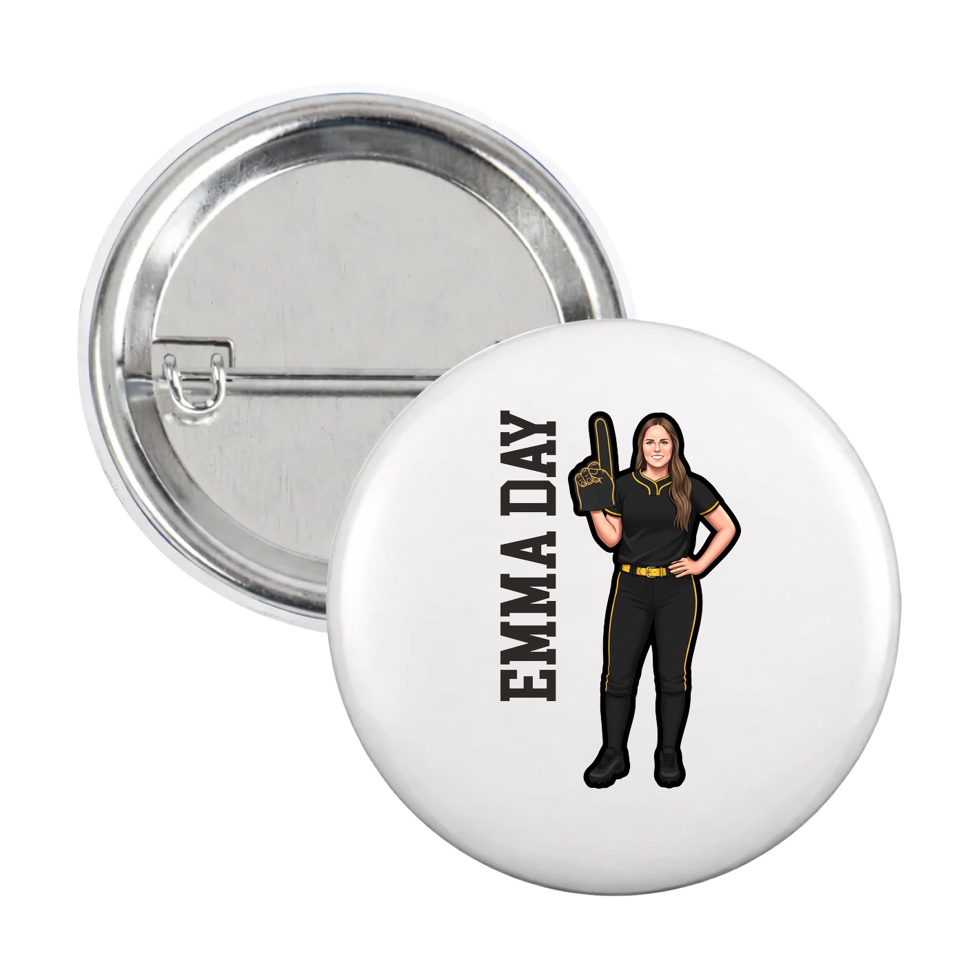 Game Day Button — Name Vertical in White