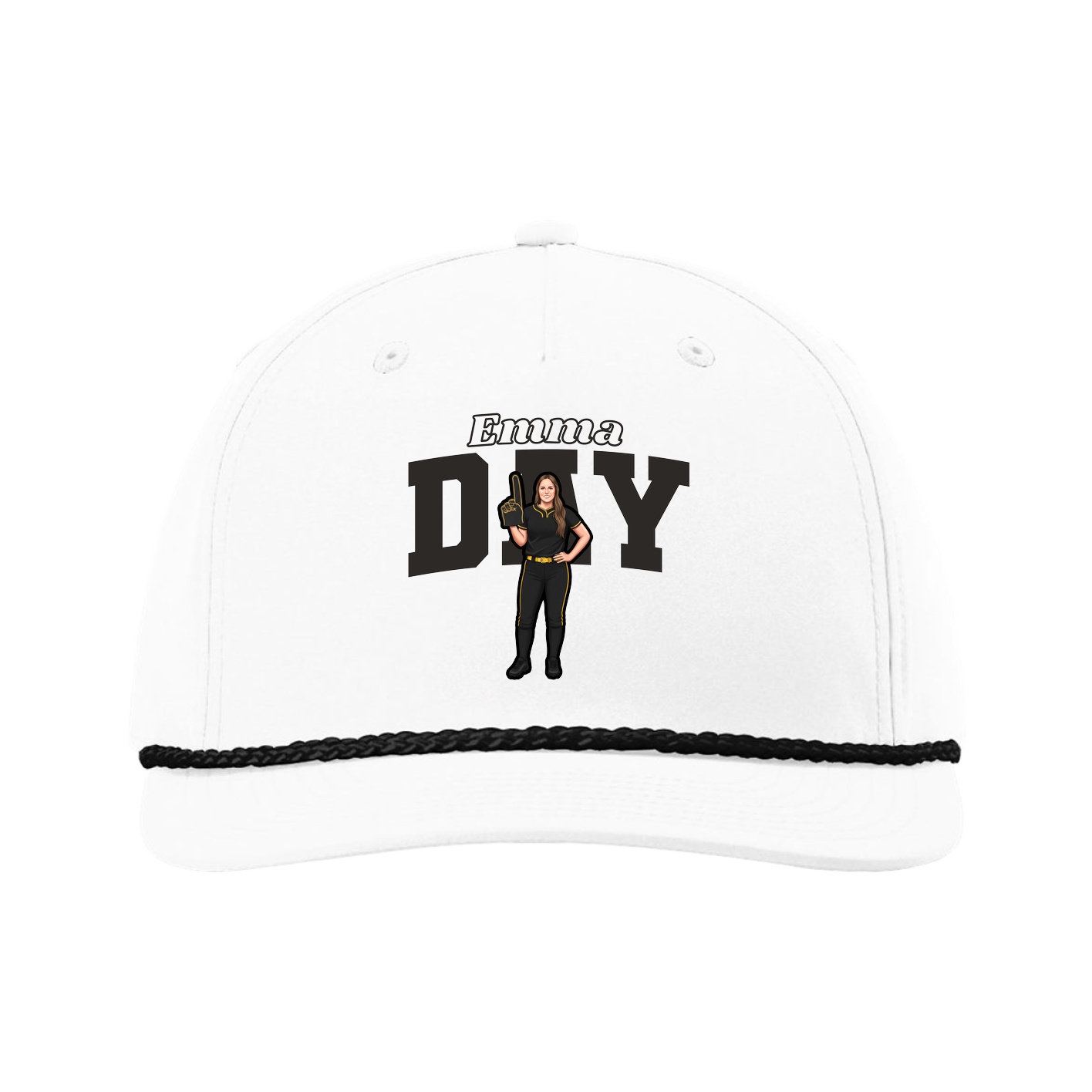 Five-Panel Classic Rope Cap — Name Arch in White