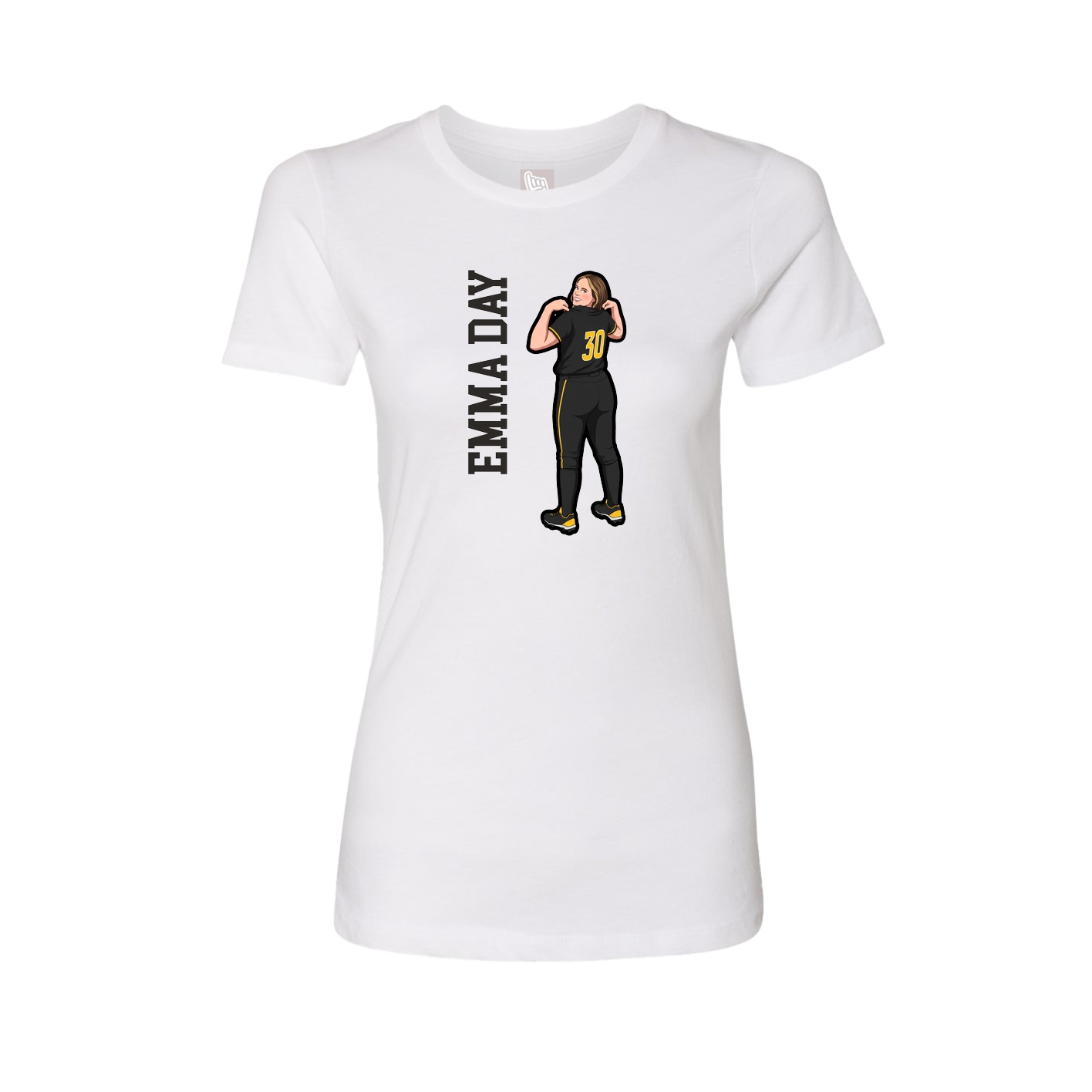 Fitted Women's Tee — Name Vertical in White