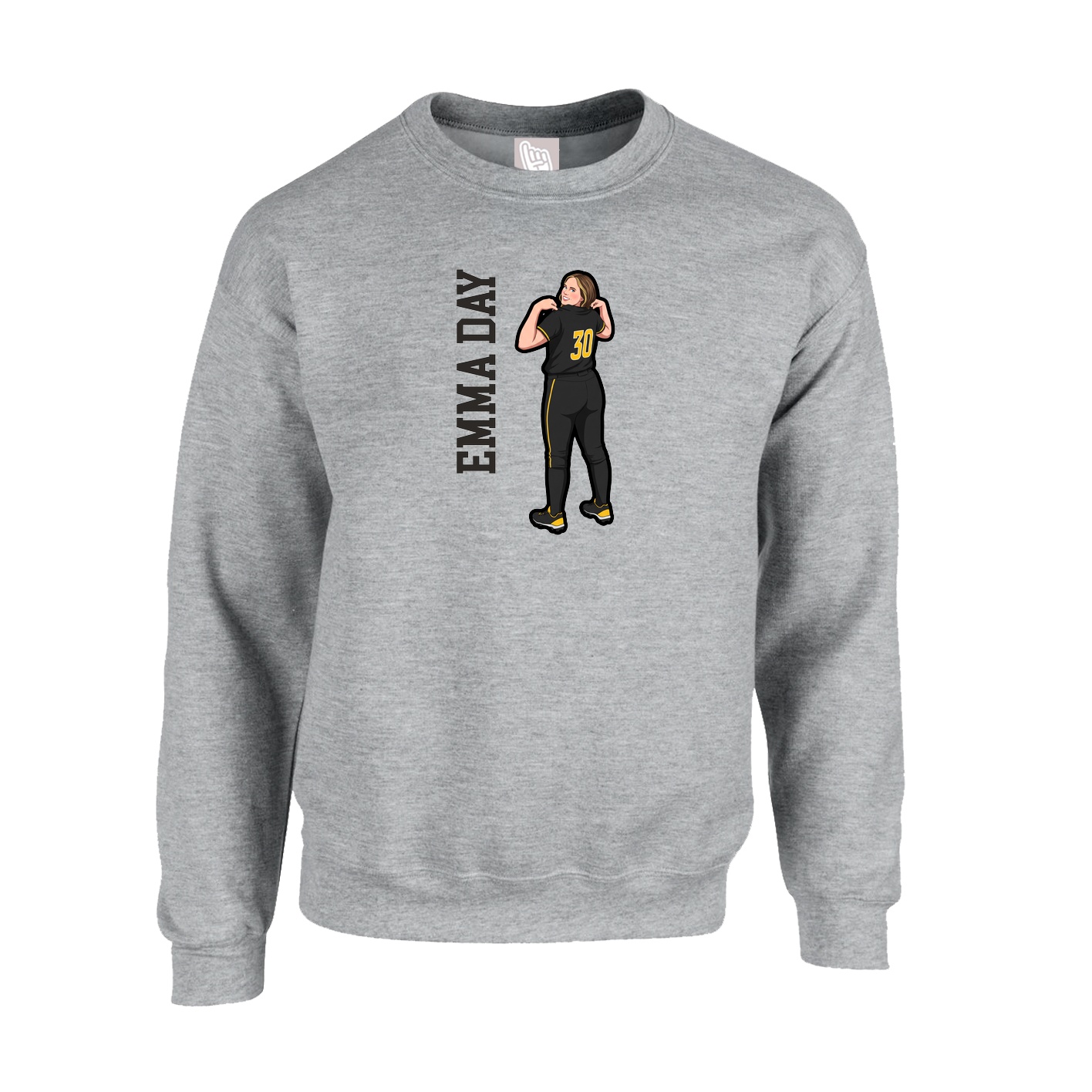 Fleece Crew — Name Vertical in Grey
