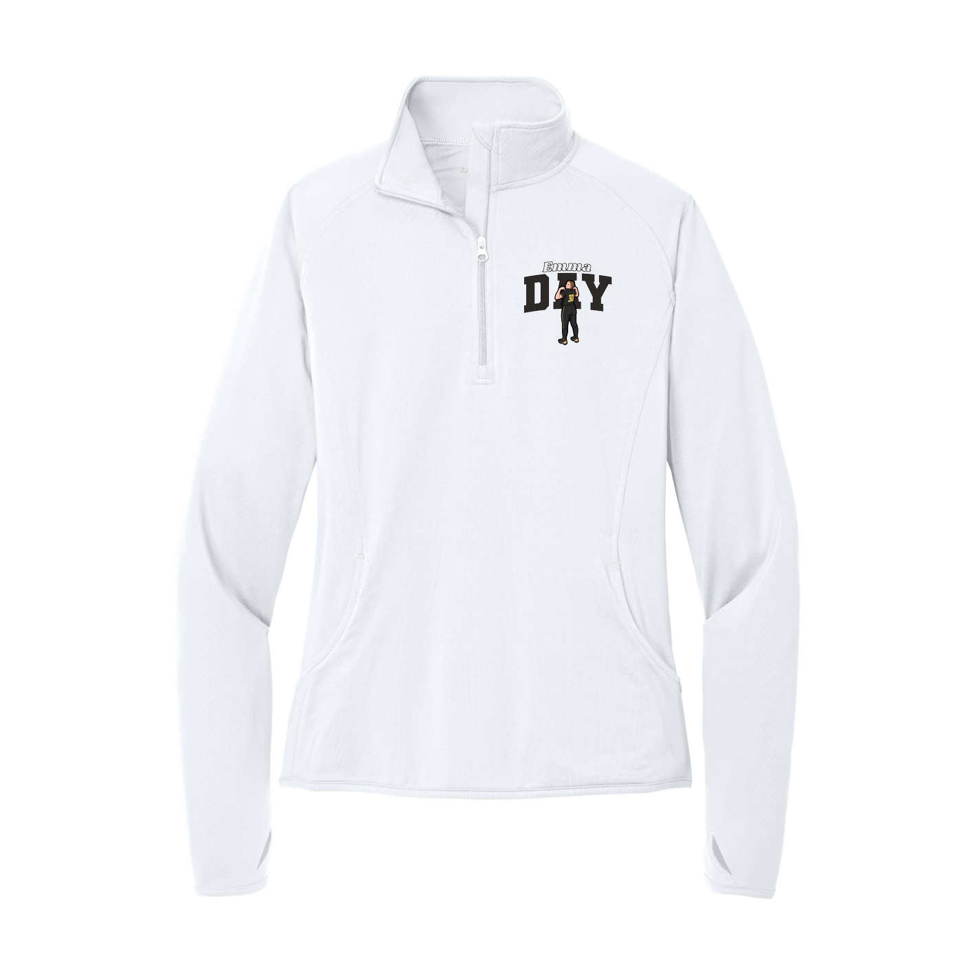 Women's Q-Zip Pullover — Name Arch in White