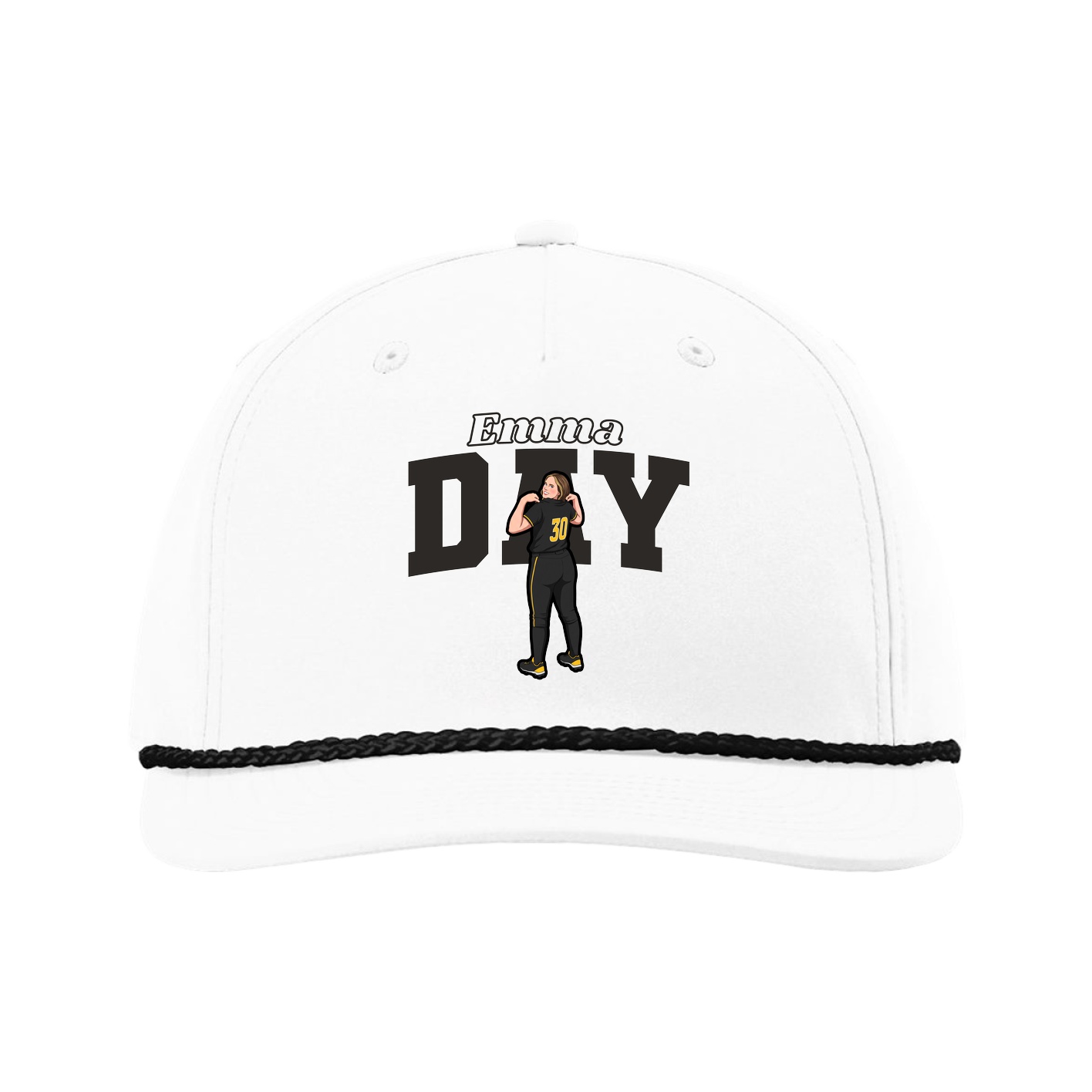 Five-Panel Classic Rope Cap — Name Arch in White